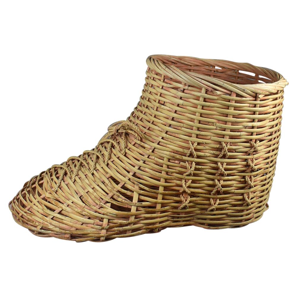 Whimsical Oversize Large Woven Rattan Wicker Shoe Themed Toy Basket