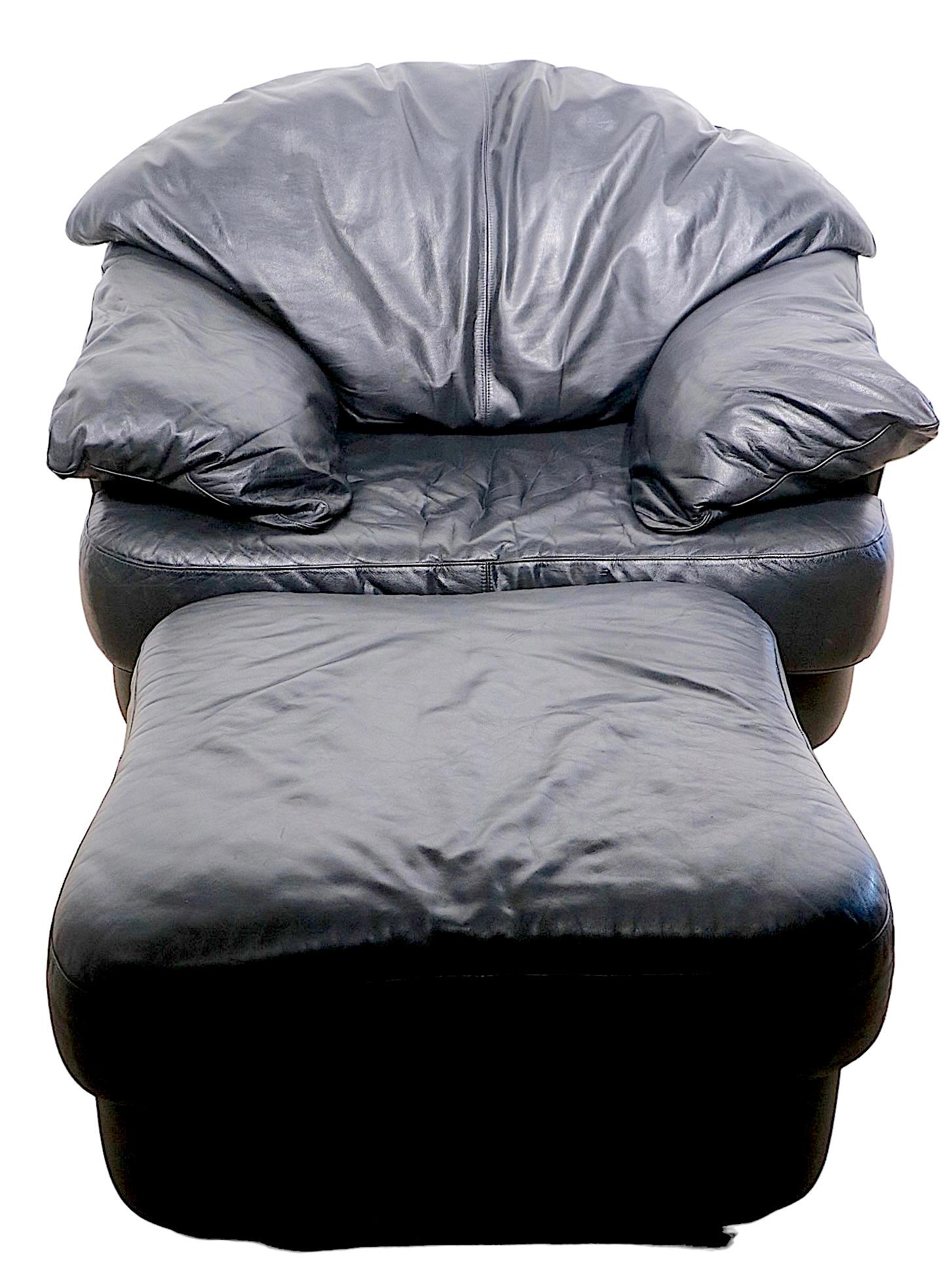 Chaise longue et pouf surdimensionnés en cuir de Molinari fabriqués en Italie vers 1980/1990 Bon état - En vente à New York, NY