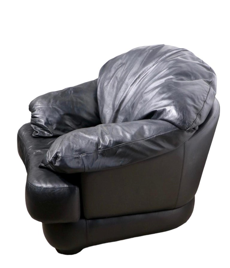 Oversize Leather Lounge Chair and Ottoman by Molinari Made in Italy C