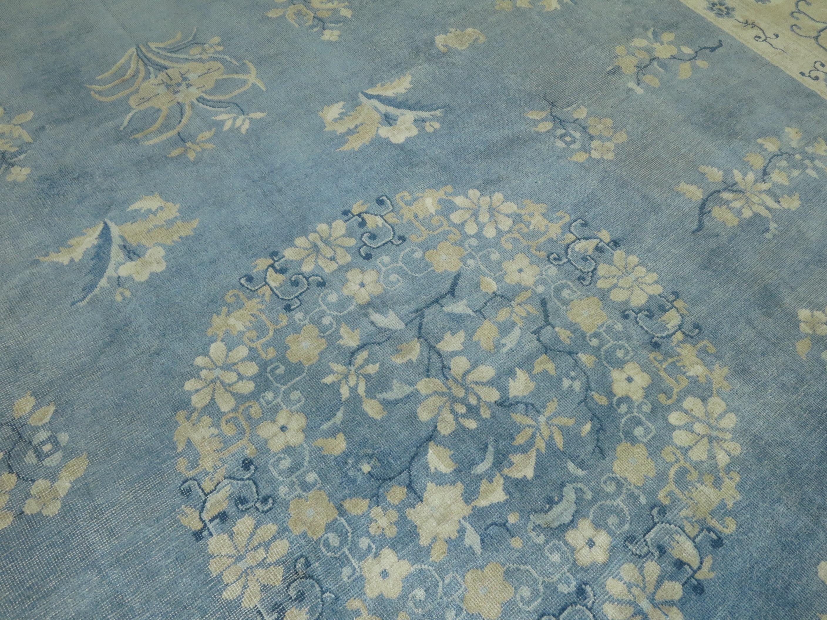 Oversize Light Blue Antique Chinese Rug For Sale 3