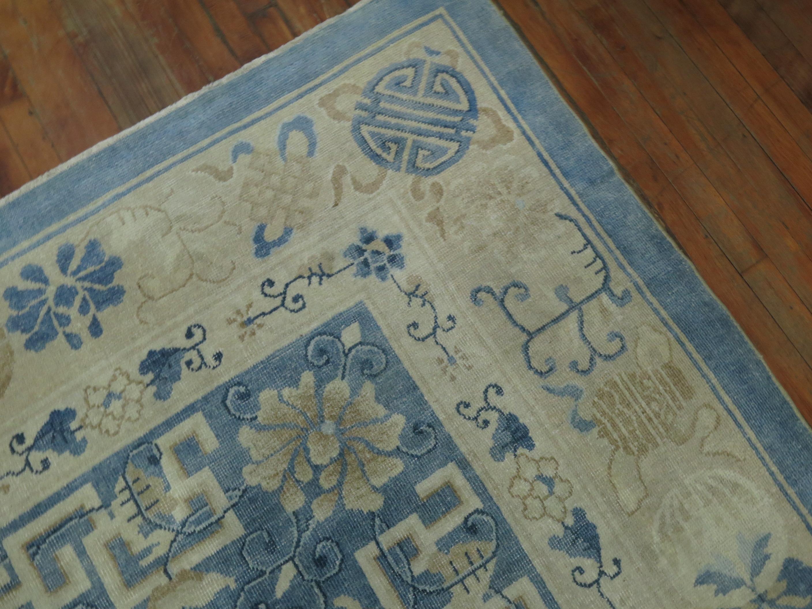 Oversize Light Blue Antique Chinese Rug For Sale 4