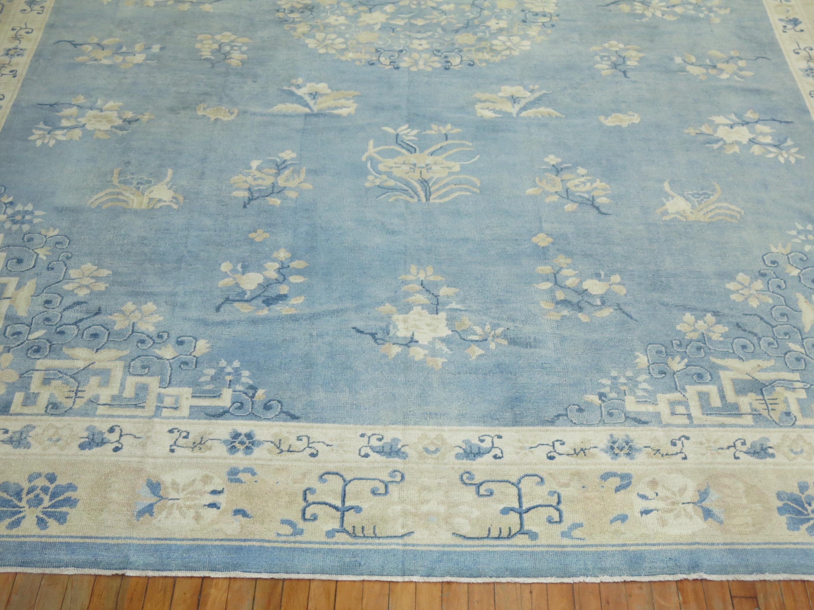 Oversize Light Blue Antique Chinese Rug For Sale 5