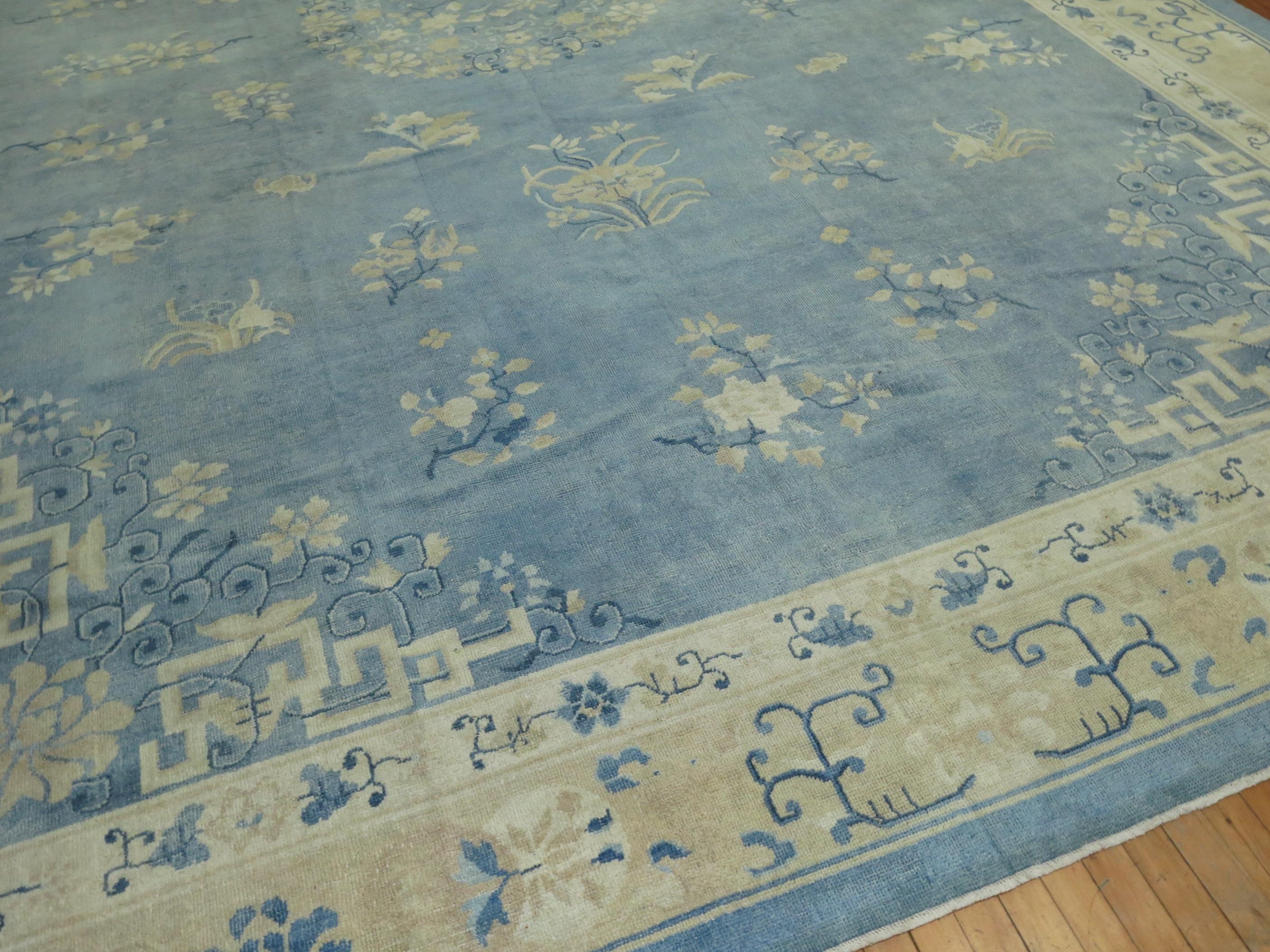 Mid-Century Modern Oversize Light Blue Antique Chinese Rug For Sale
