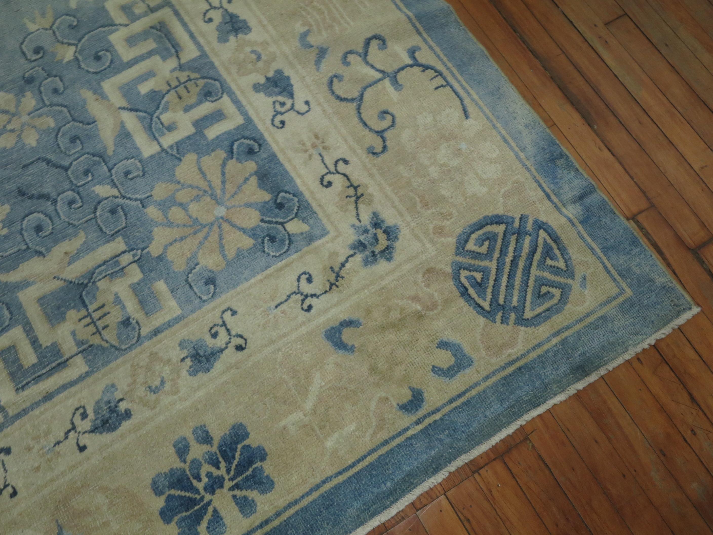 Hand-Woven Oversize Light Blue Antique Chinese Rug For Sale