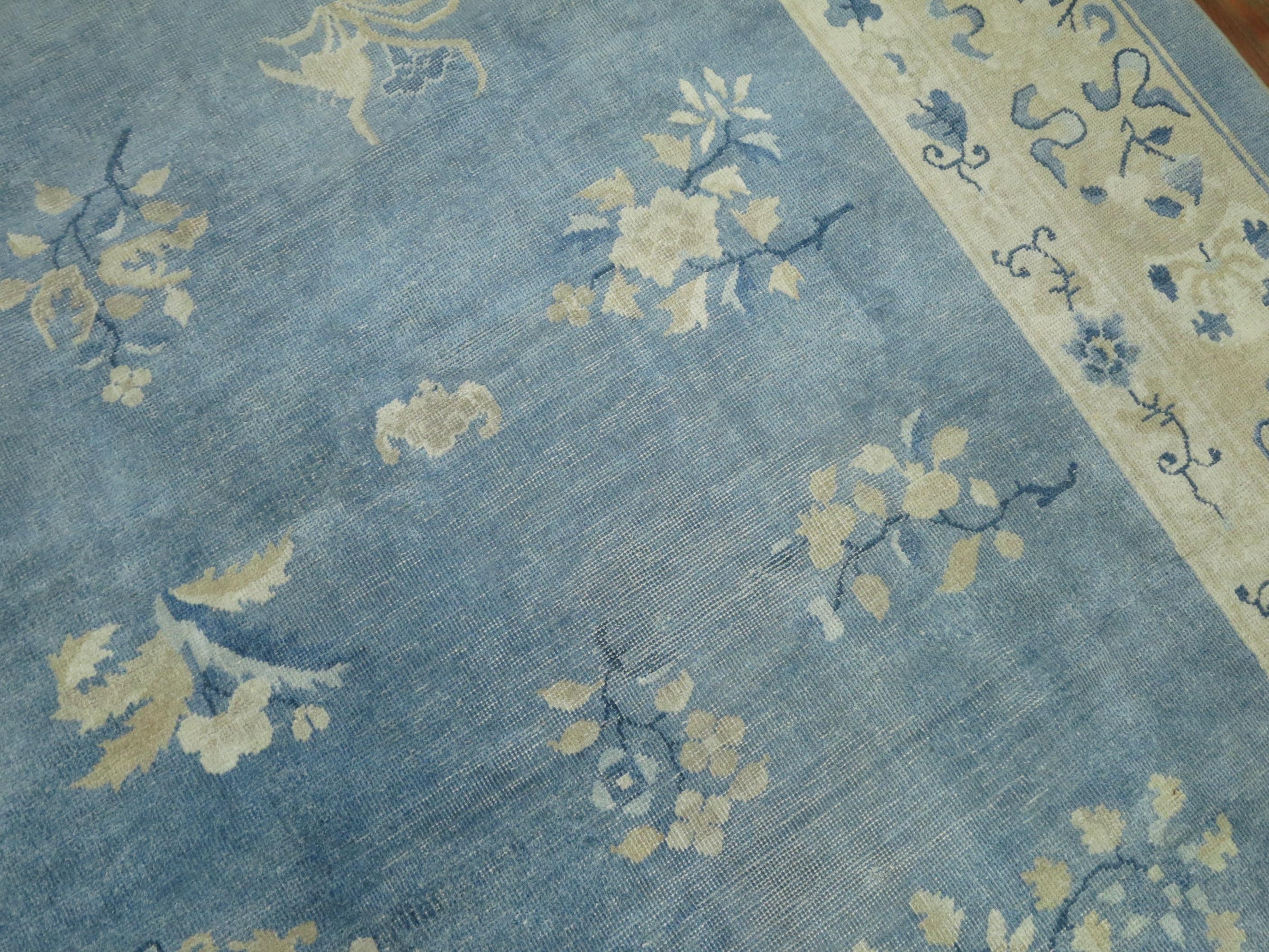20th Century Oversize Light Blue Antique Chinese Rug For Sale