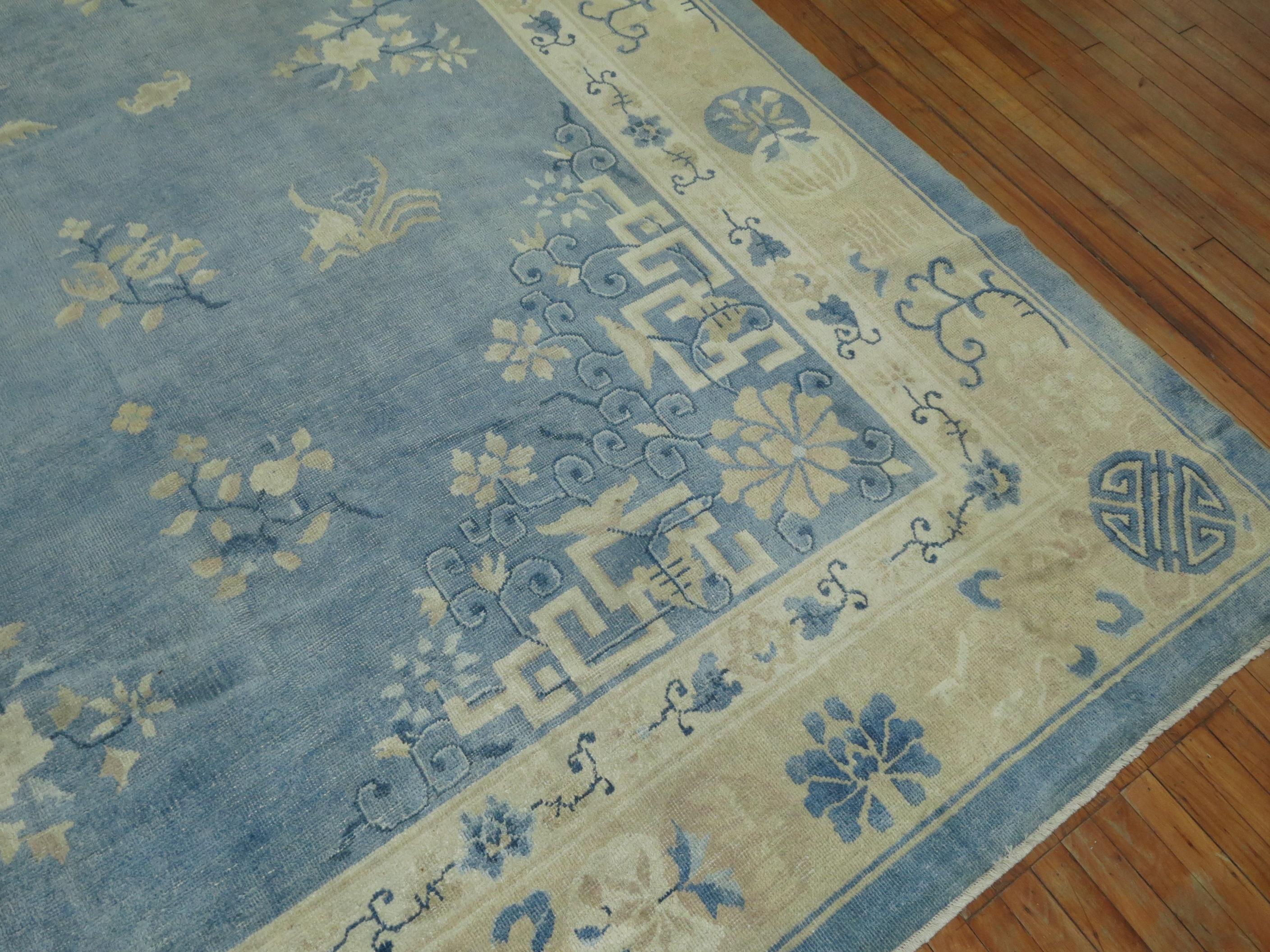 Wool Oversize Light Blue Antique Chinese Rug For Sale