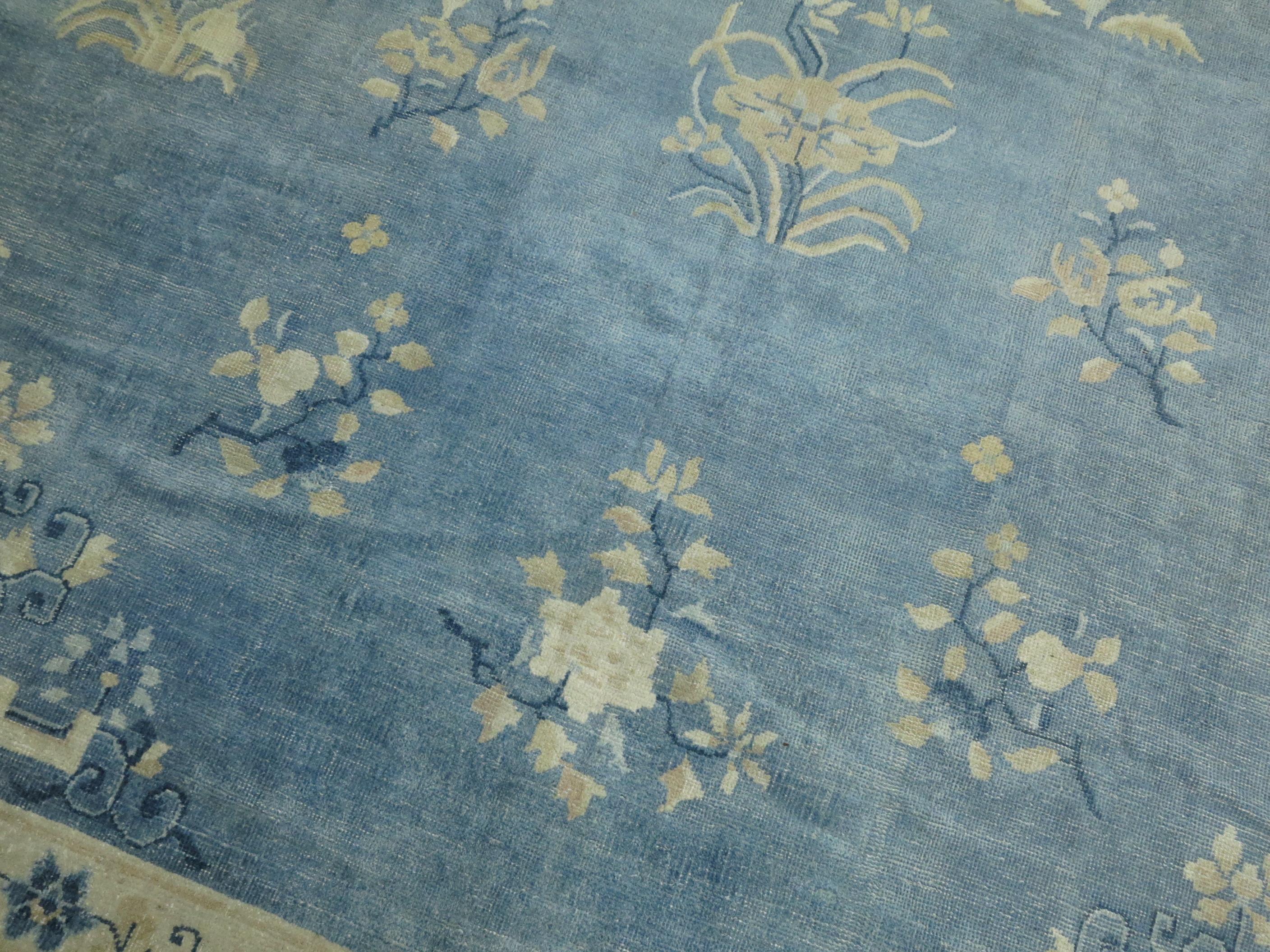 Oversize Light Blue Antique Chinese Rug For Sale 1