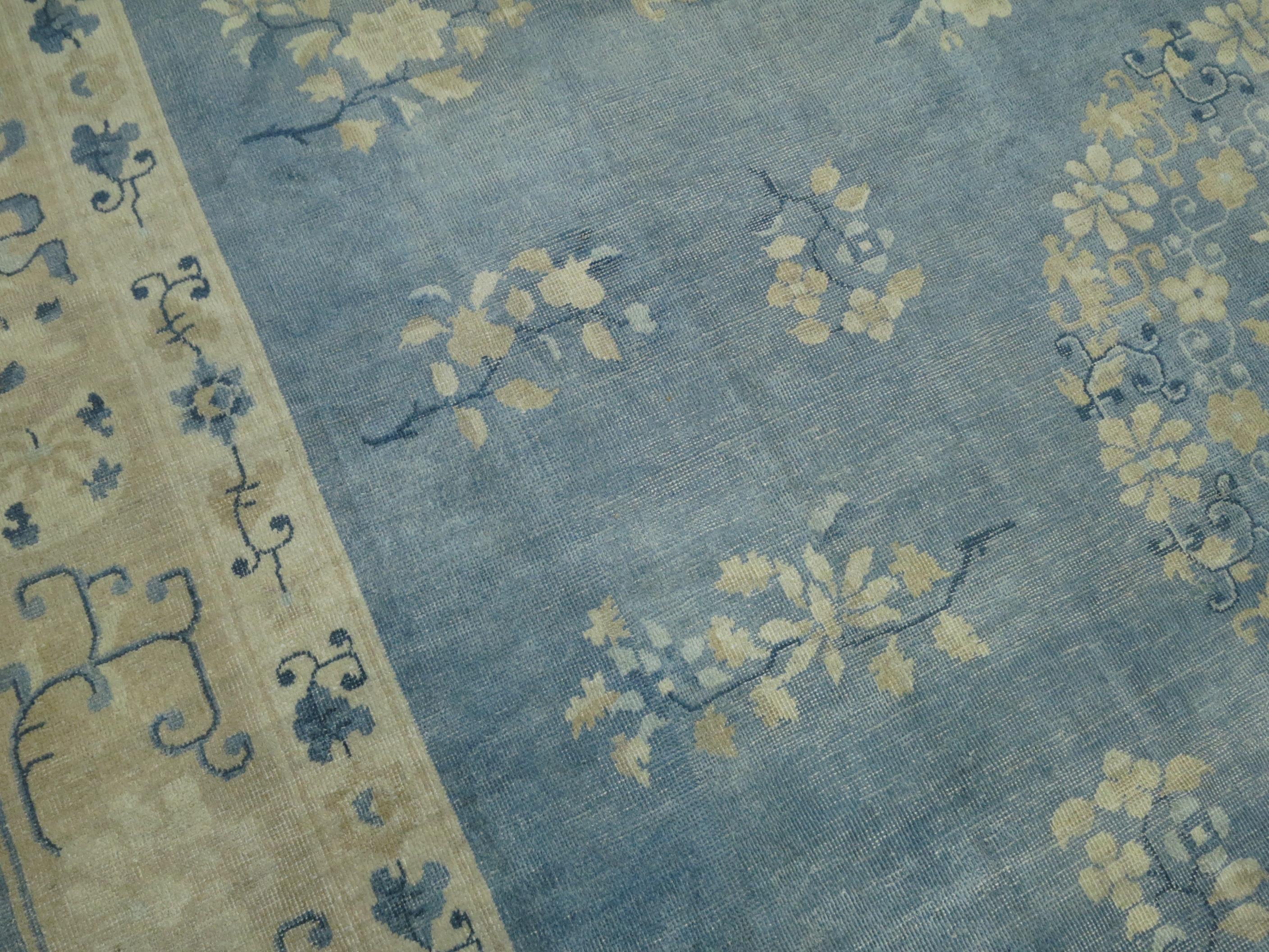Oversize Light Blue Antique Chinese Rug For Sale 2