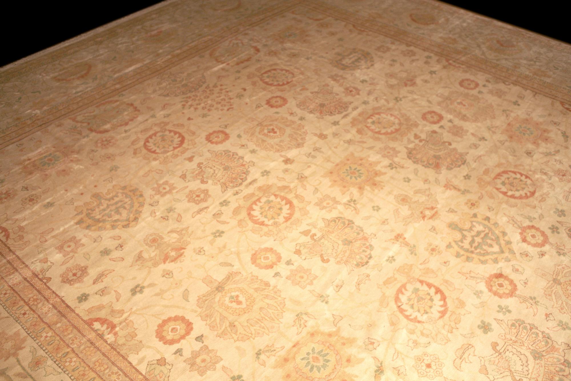 Wool OVERSIZE Mansion Size Beige Ivory Persian Sultanabad Style Rug 18.7 x 39.8 ft  For Sale