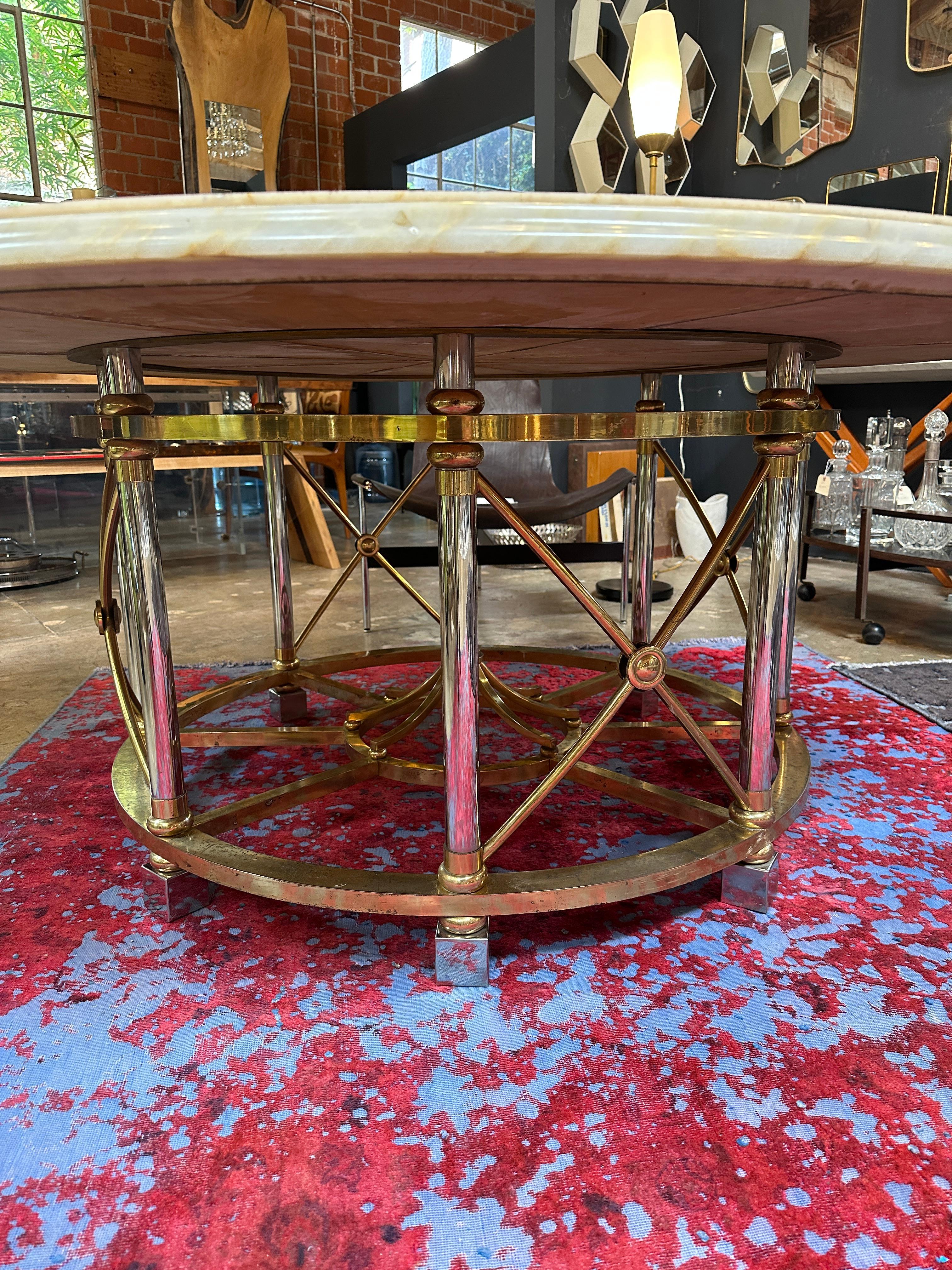 Oversize Midcentury Round Marble Dining Table, 1960s In Good Condition For Sale In Los Angeles, CA
