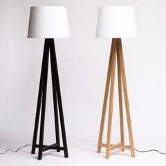 Oversize Modern 4-Legged Floor Lamp in White Oak with Conical Shade