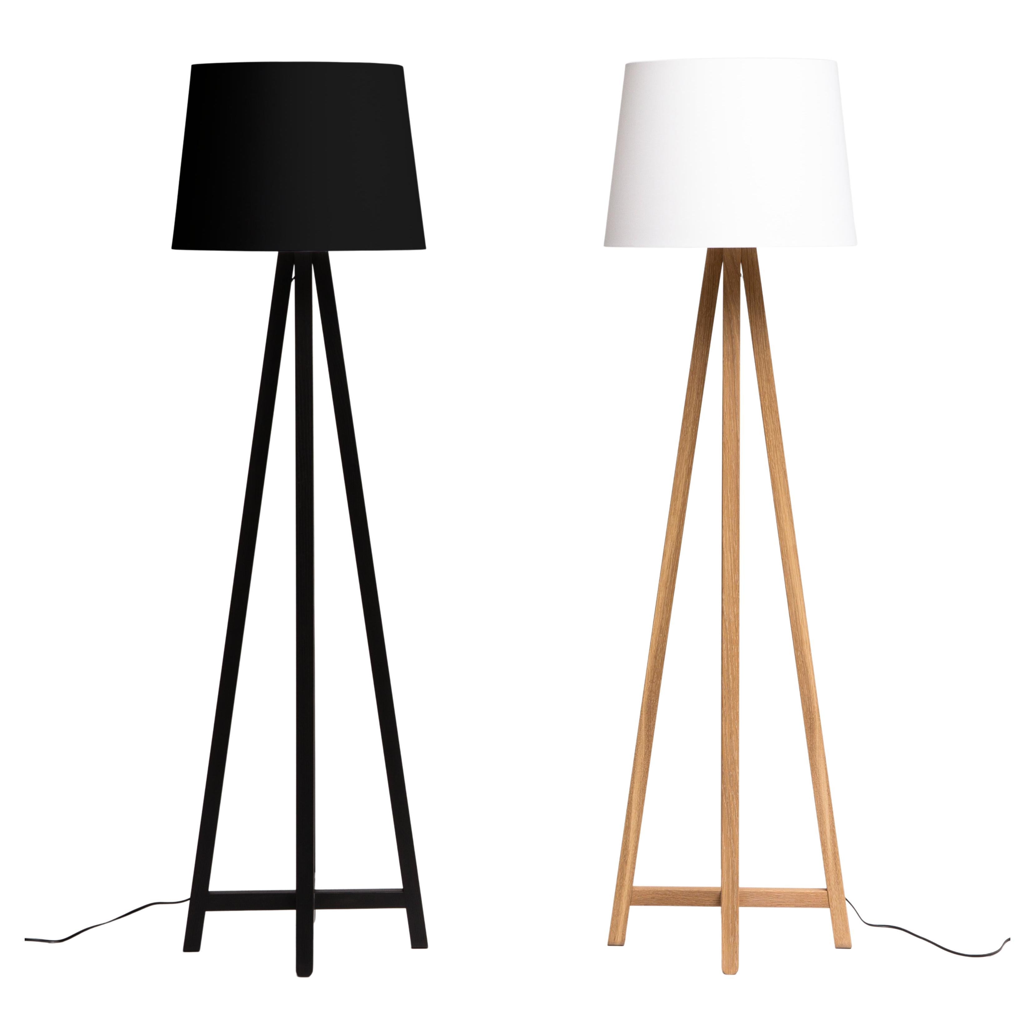 Oversize Modern 4-Legged Floor Lamp in White Oak with Conical Shade For Sale