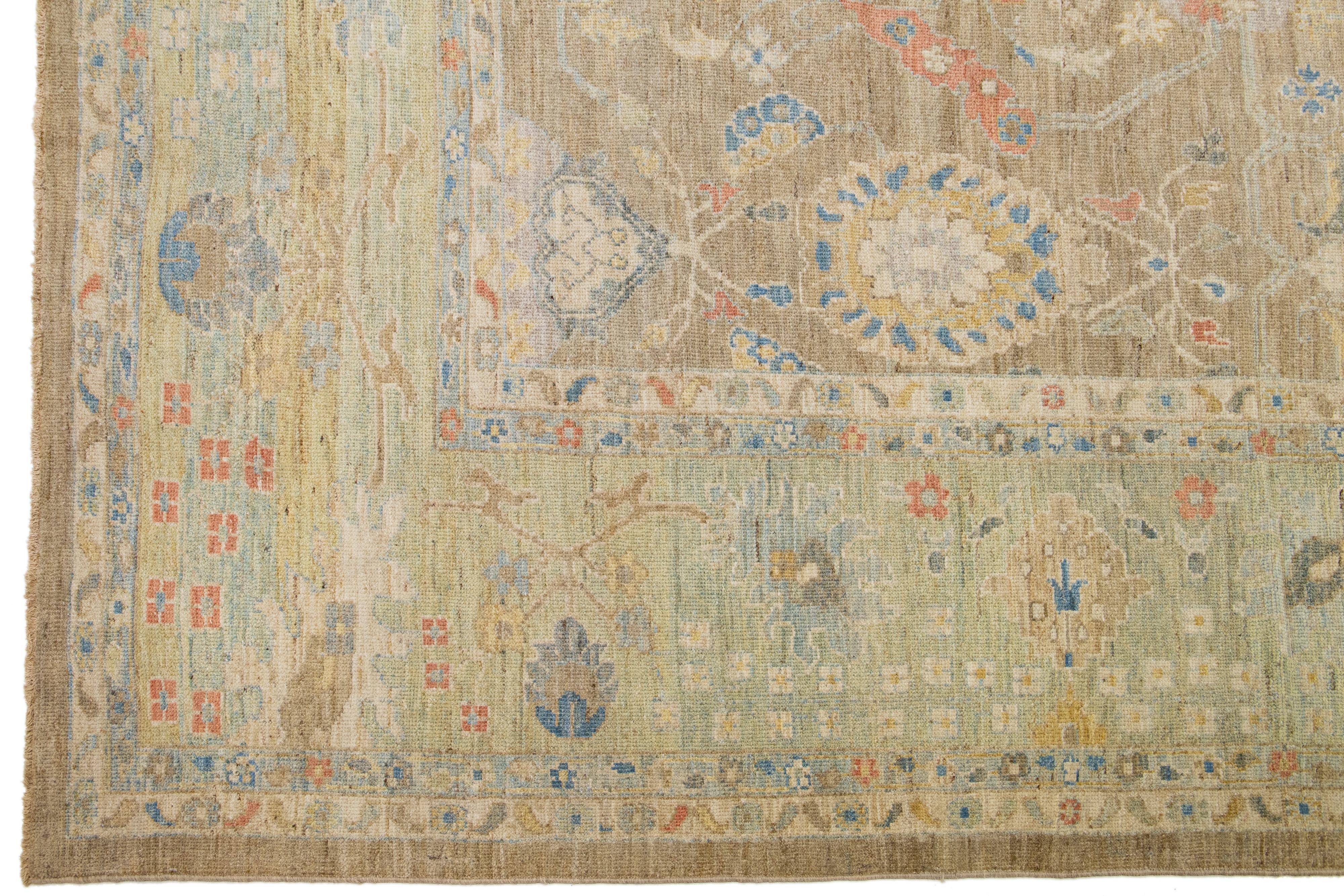 Oversize Modern Floral Sultanabad Wool Rug with Brown Field In New Condition For Sale In Norwalk, CT