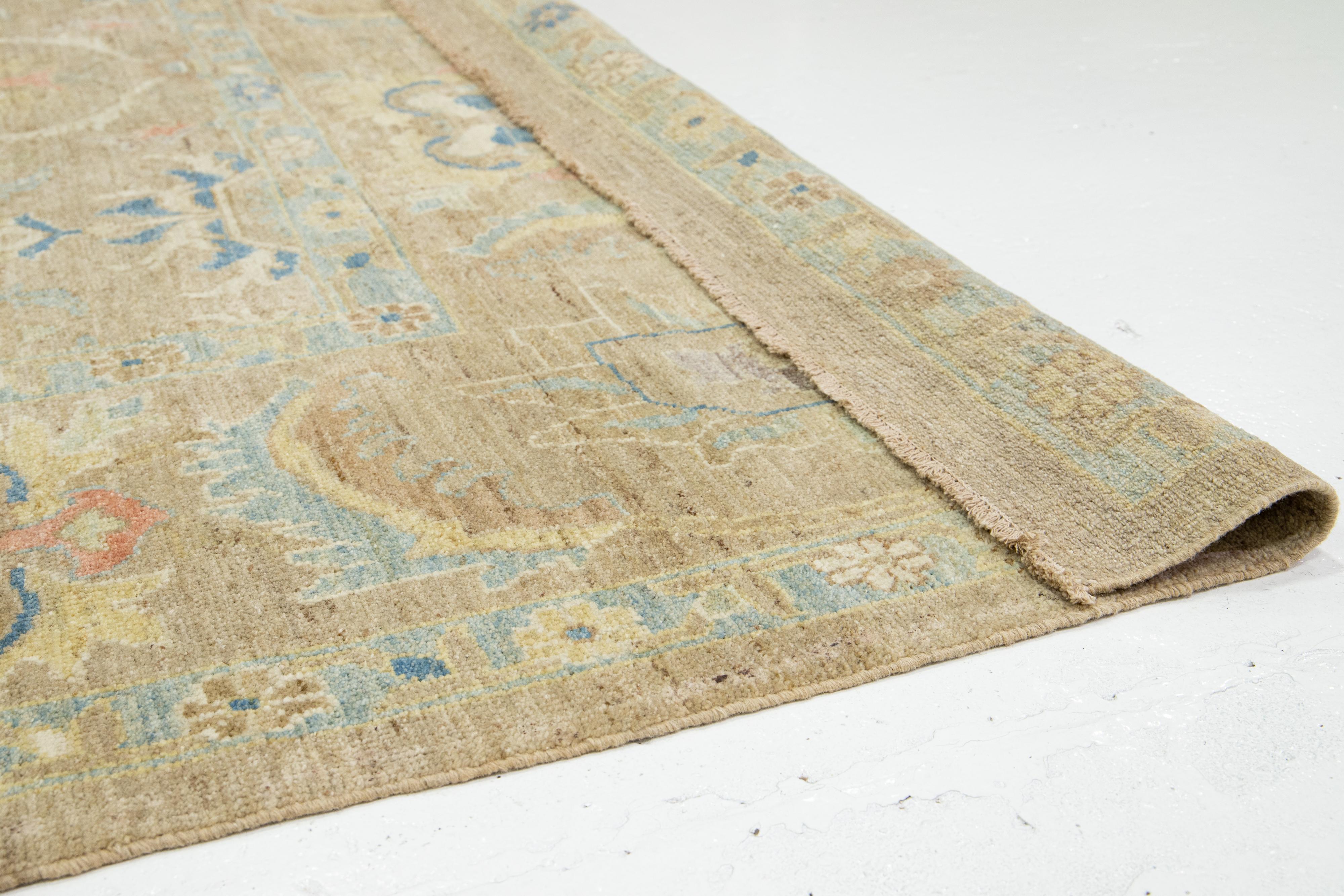 Oversize Modern Floral Sultanabad Wool Rug with Brown Field For Sale 2