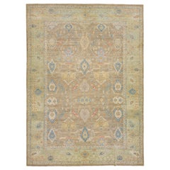 Grand tapis moderne en laine Sultanabad à motifs floraux et à champs Brown