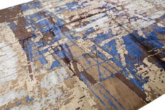 Oversize Modern Handmade Abstract Wool and Silk Rug In Earthy Tones