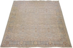 Oversize Modern Indian Handmade Geometric Blue Wool Rug by Apadana
