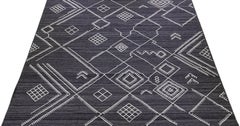 Oversize Modern Kilim Flatweave Wool Rug With Dark Gray Field By Apadana