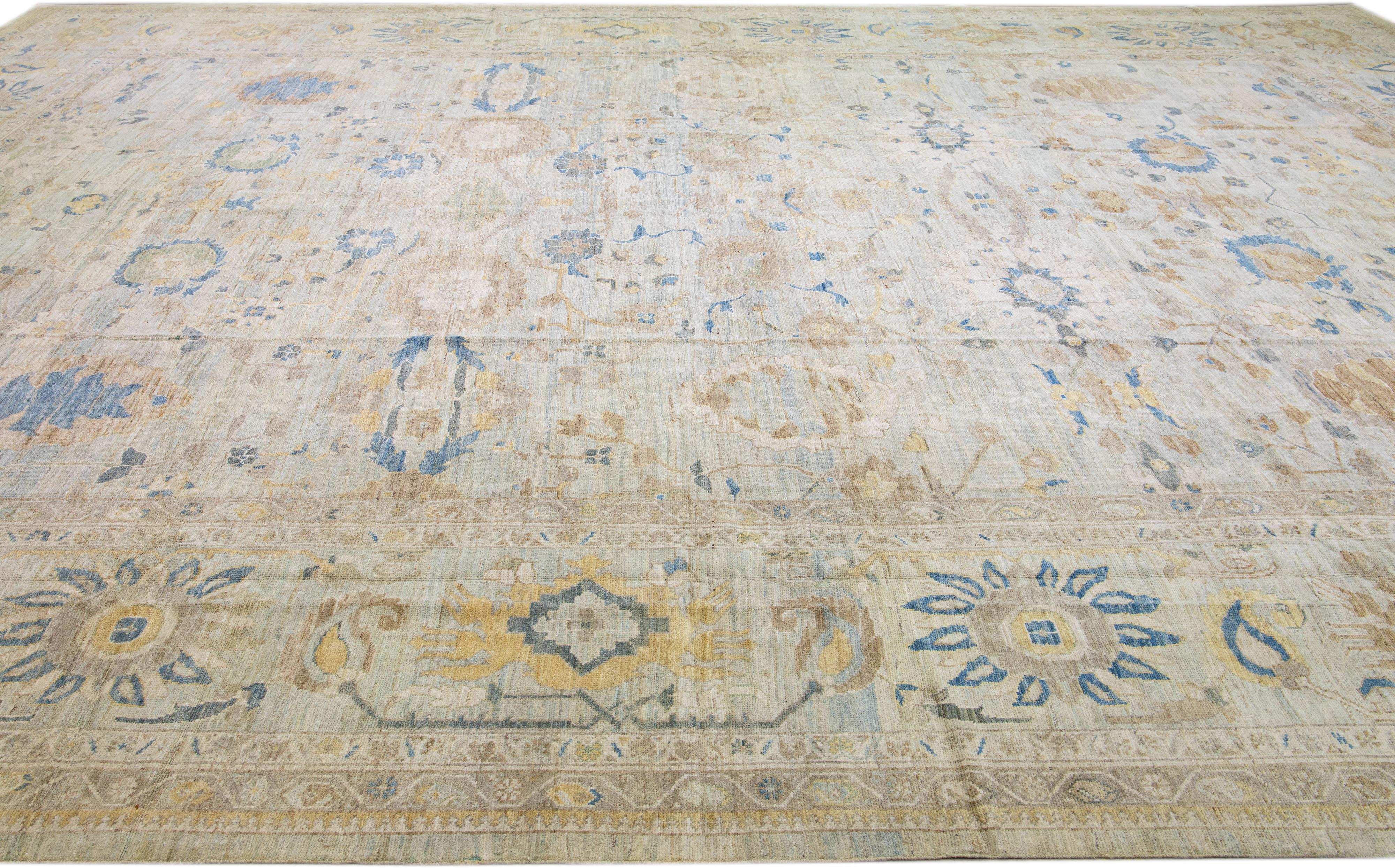 Oversize Modern Sultanabad Blue Handmade Designed Wool Rug In New Condition For Sale In Norwalk, CT