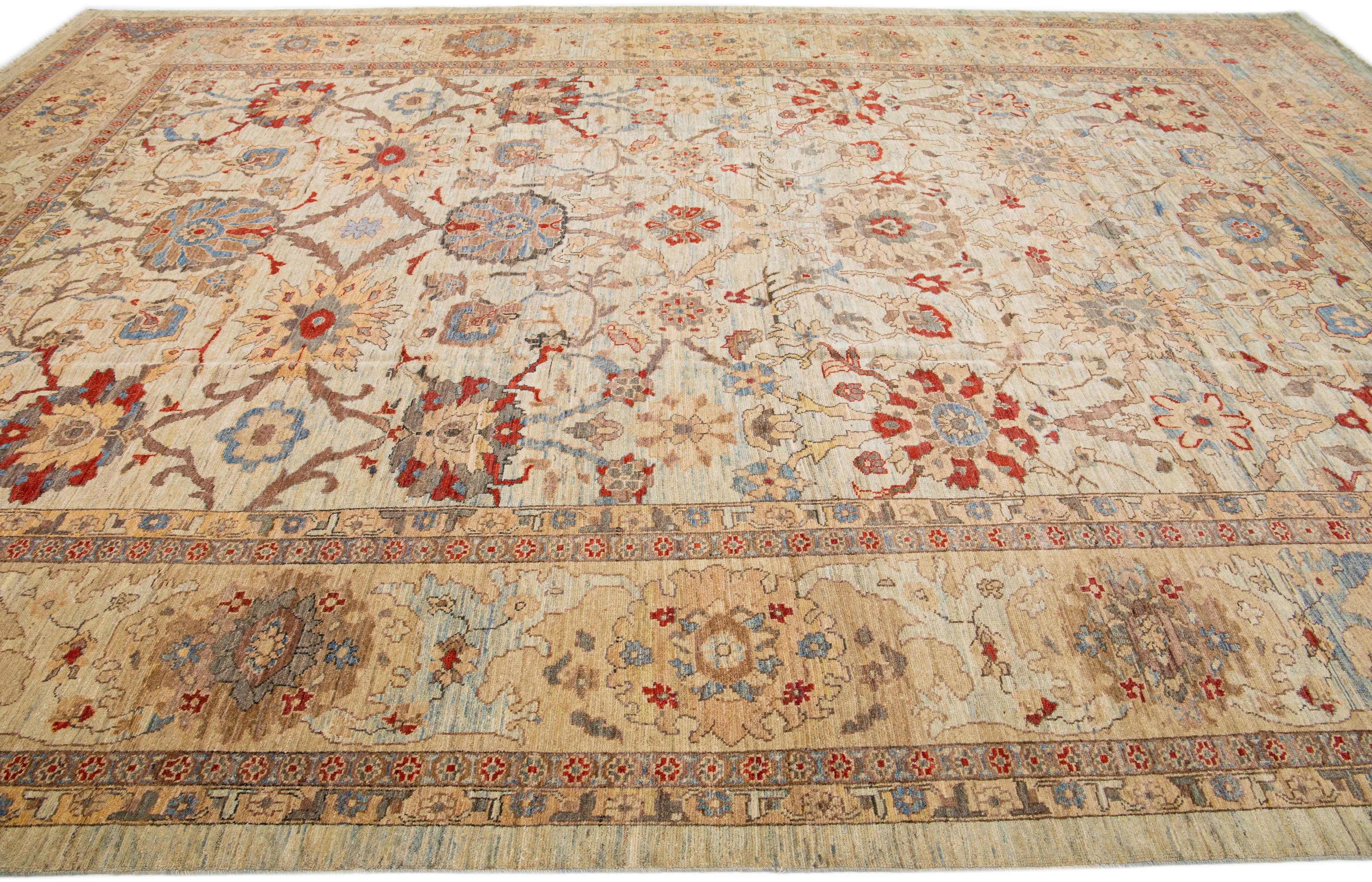 XXIe siècle et contemporain Tapis moderne surdimensionné en laine de Sultanabad fait à la main avec un motif floral en bleu clair en vente