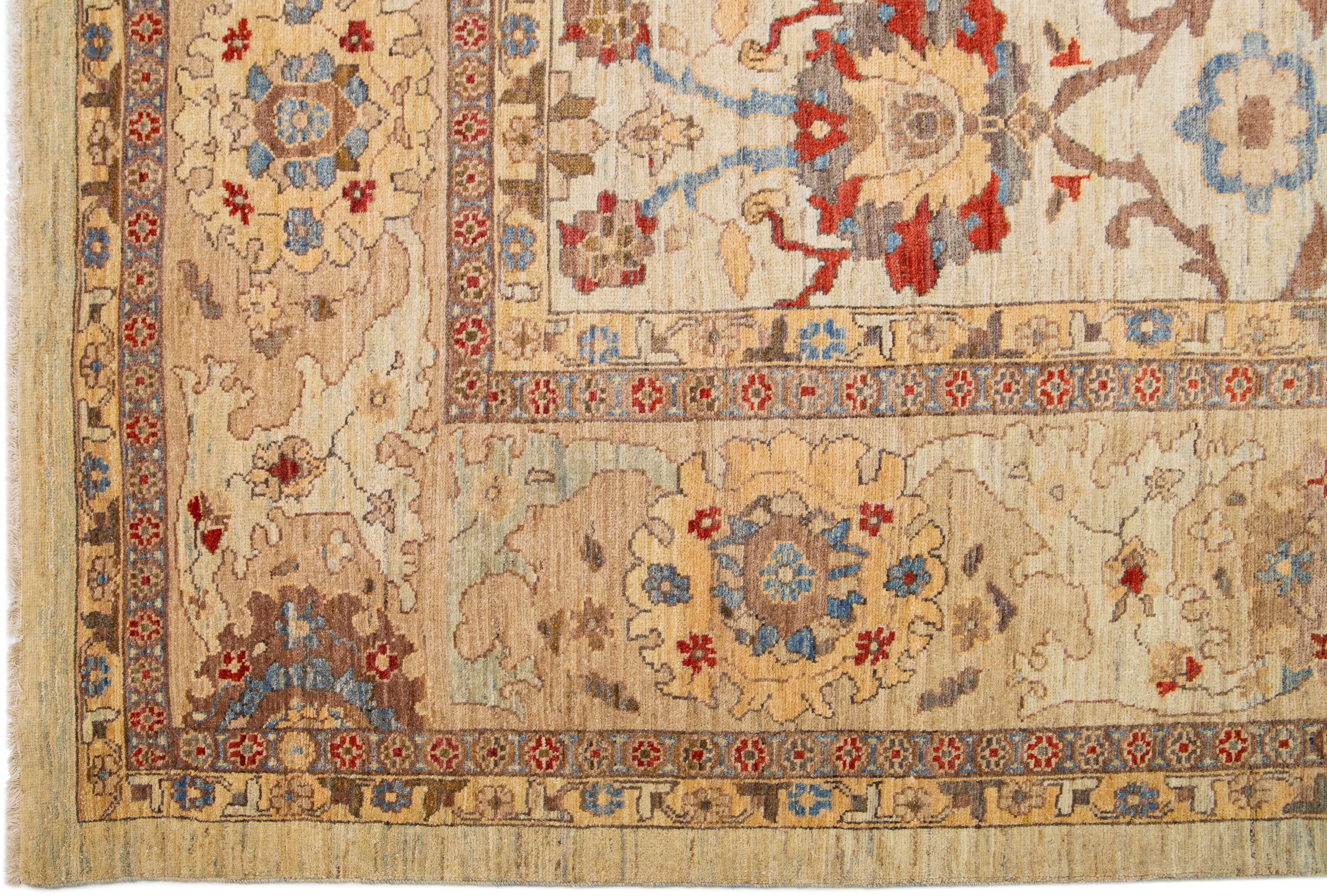 Laine Tapis moderne surdimensionné en laine de Sultanabad fait à la main avec un motif floral en bleu clair en vente
