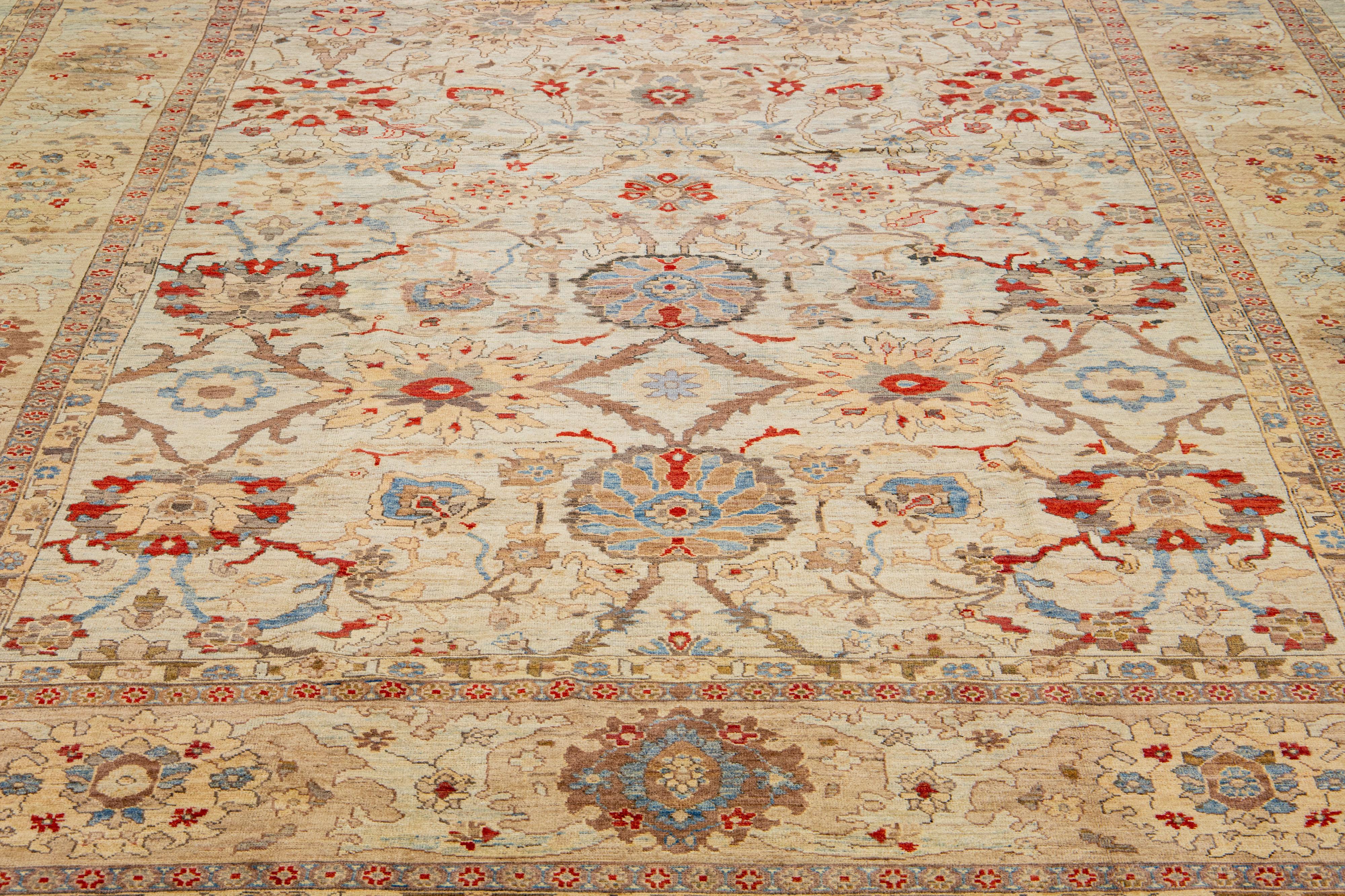 Tapis moderne surdimensionné en laine de Sultanabad fait à la main avec un motif floral en bleu clair en vente 1