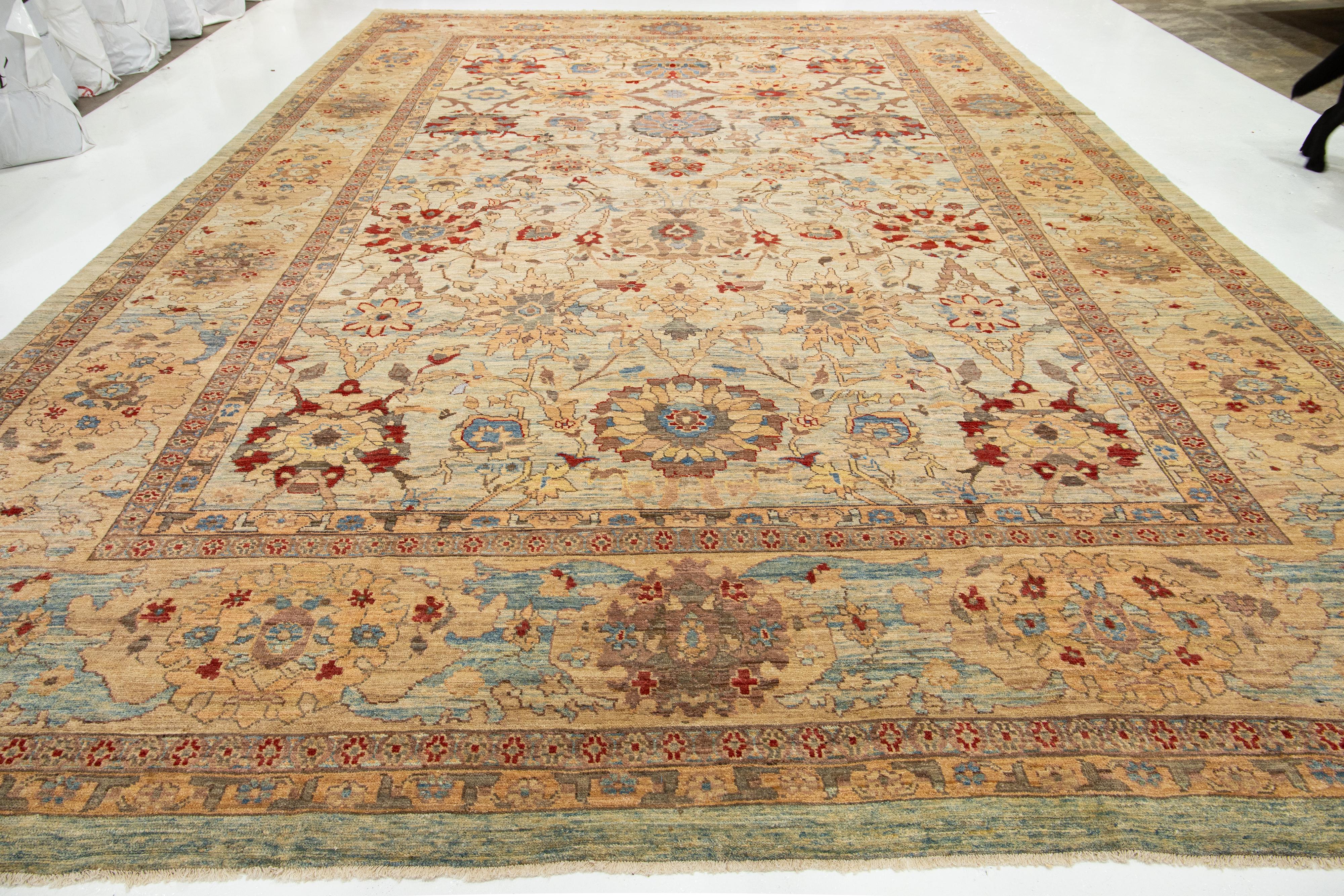 Tapis moderne surdimensionné en laine de Sultanabad fait à la main avec un motif floral en bleu clair en vente 2