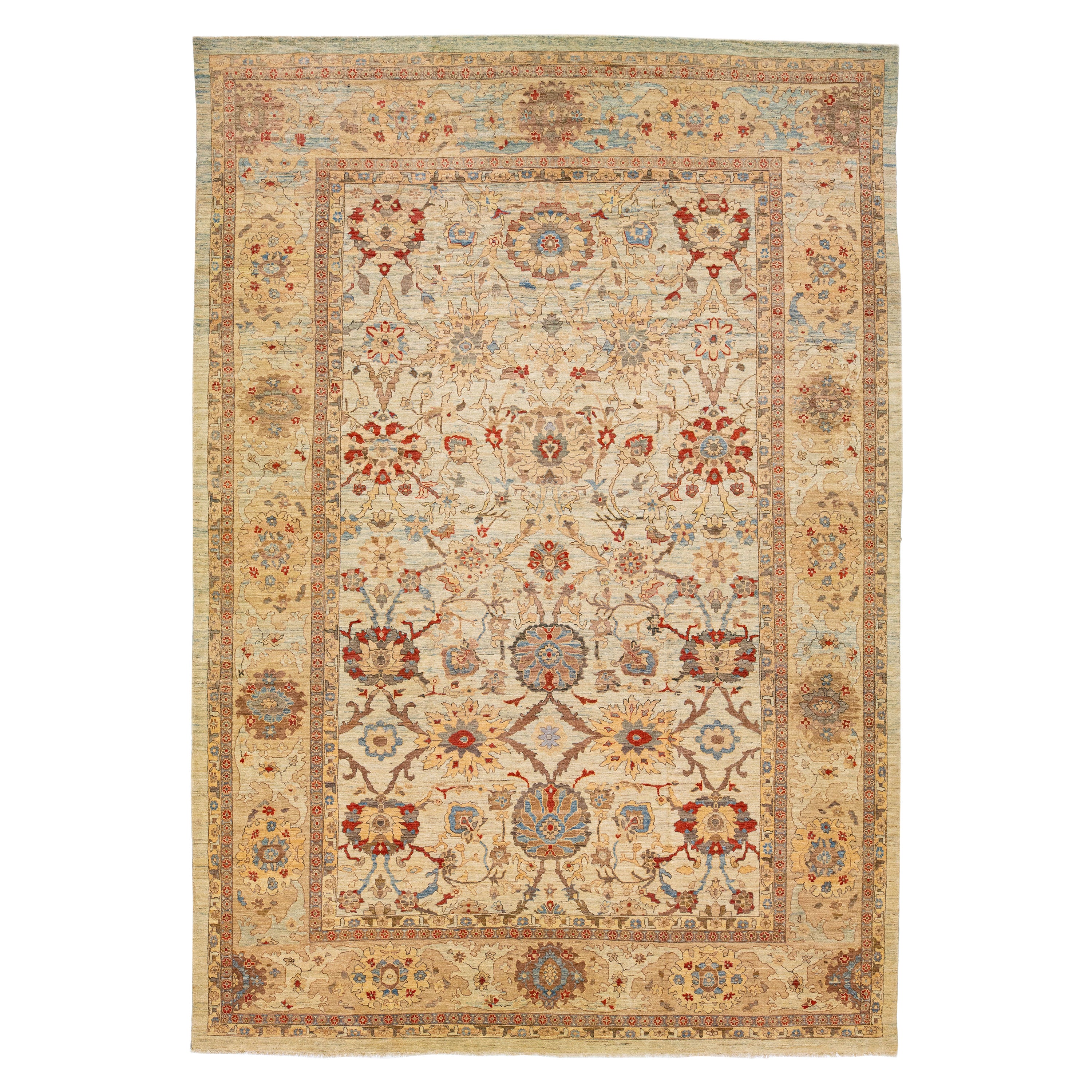 Tapis moderne surdimensionné en laine de Sultanabad fait à la main avec un motif floral en bleu clair en vente