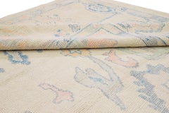 Oversize Modern Turkish Oushak Handmade Floral Wool Rug with Muted Colors