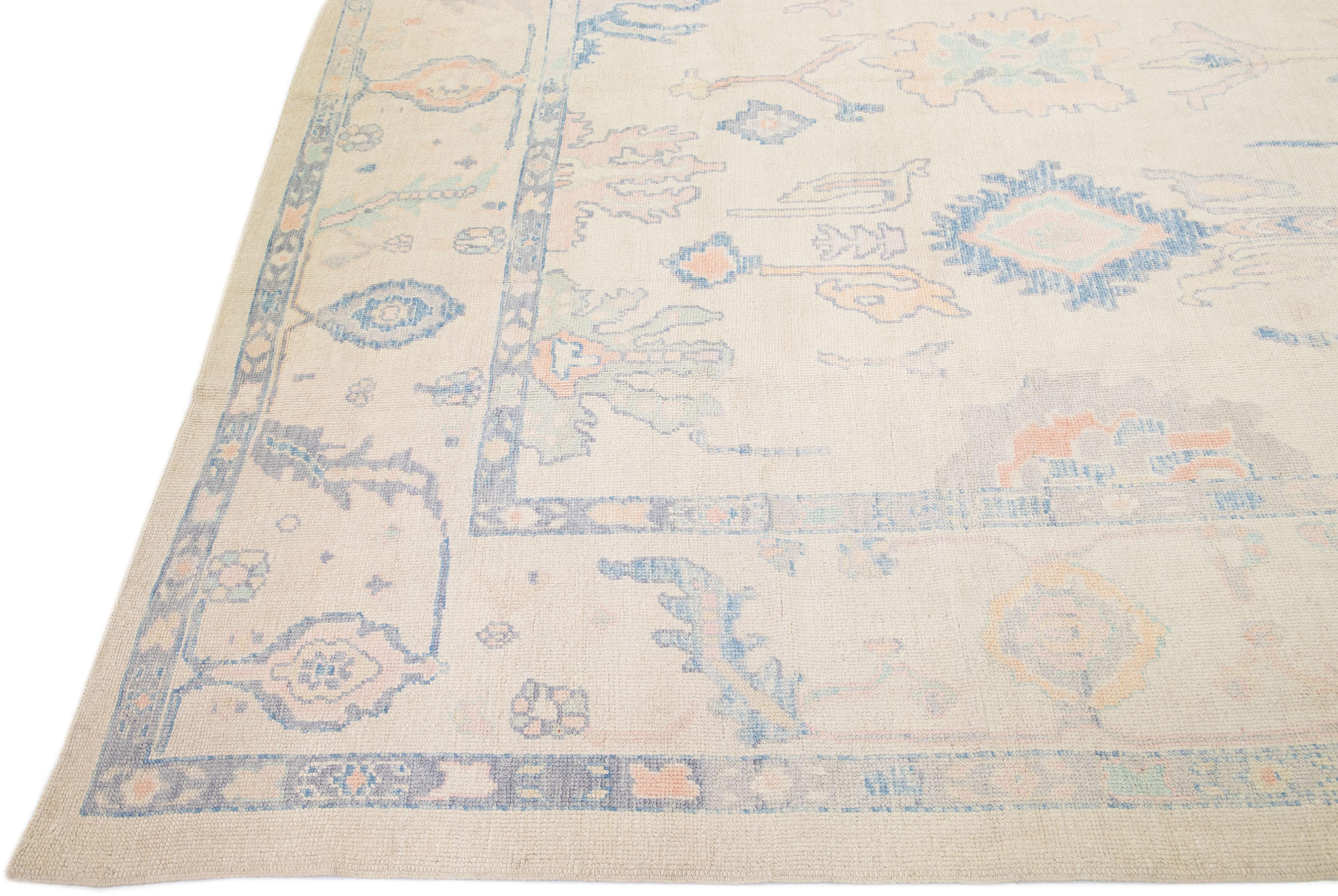 Oversize Modern Turkish Oushak Handmade Floral Wool Rug with Muted Colors In New Condition For Sale In Norwalk, CT