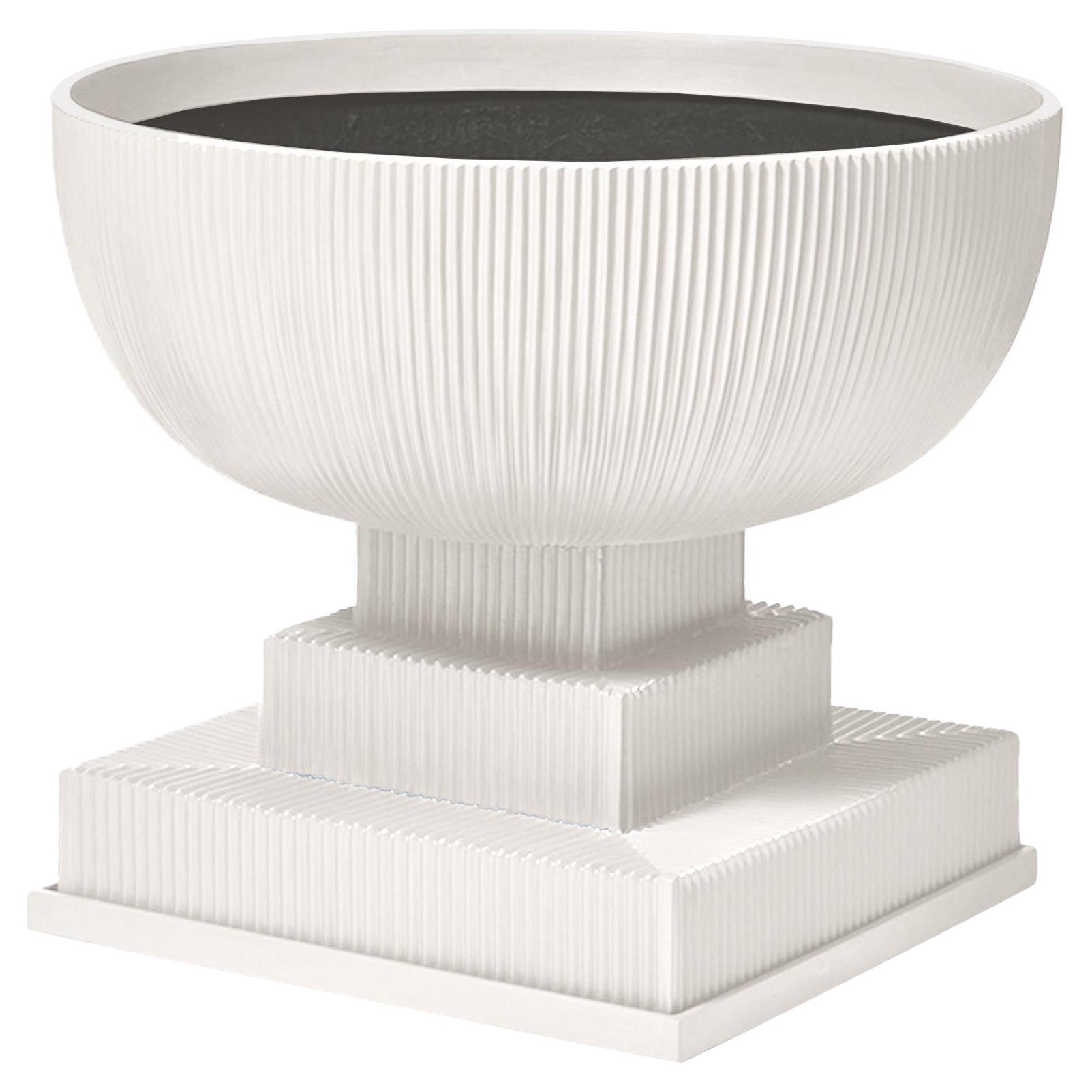 Oversize Modern Urn Fiberglass Indoor Outdoor Planter 'Ivory' with Drainage Tray
