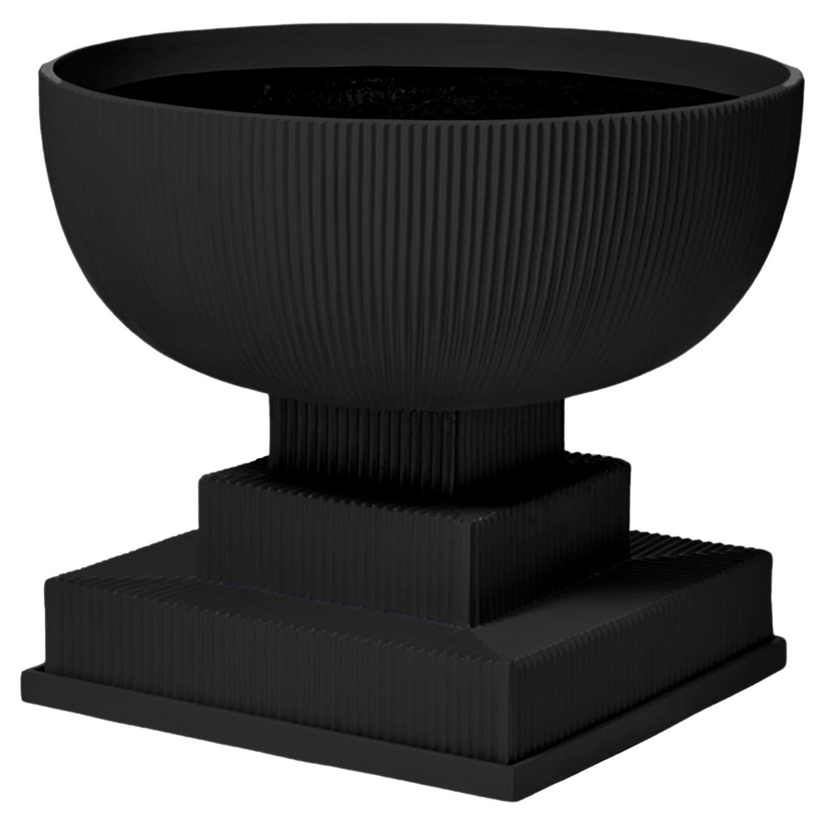 Oversize Modern Urn Fiberglass Indoor Outdoor Planter 'Black' Drainage Tray