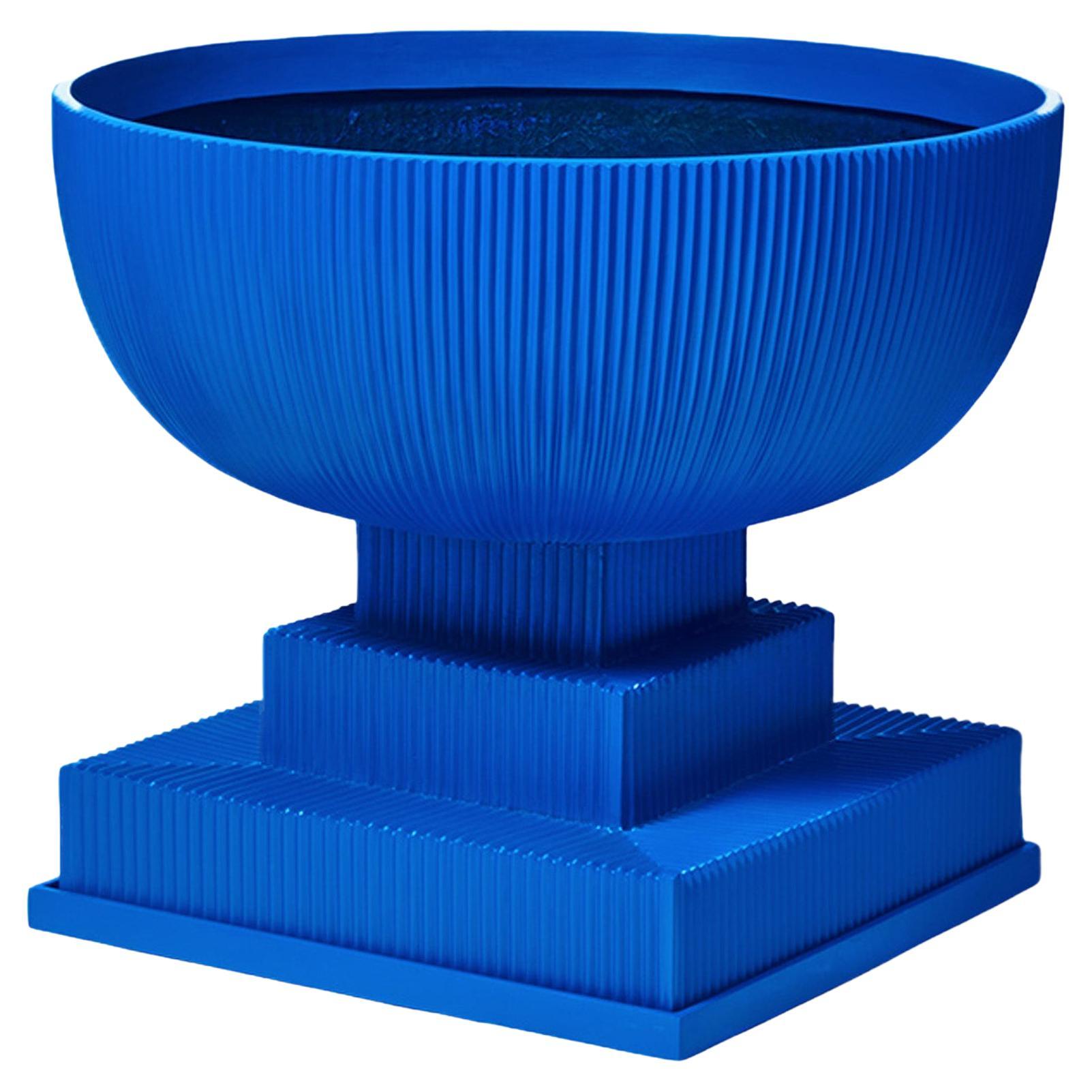 Oversize Modern Urn Fiberglass Indoor Outdoor Planter 'Blue' Drainage Tray