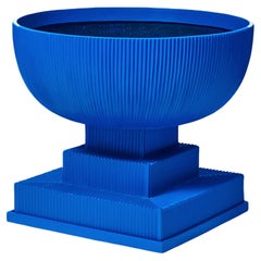 Oversize Modern Urn Fiberglass Indoor Outdoor Planter 'Blue' Drainage Tray