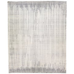 Tapis surdimensionné en laine ivoire abstrait de style marocain fait à la main par Apadana