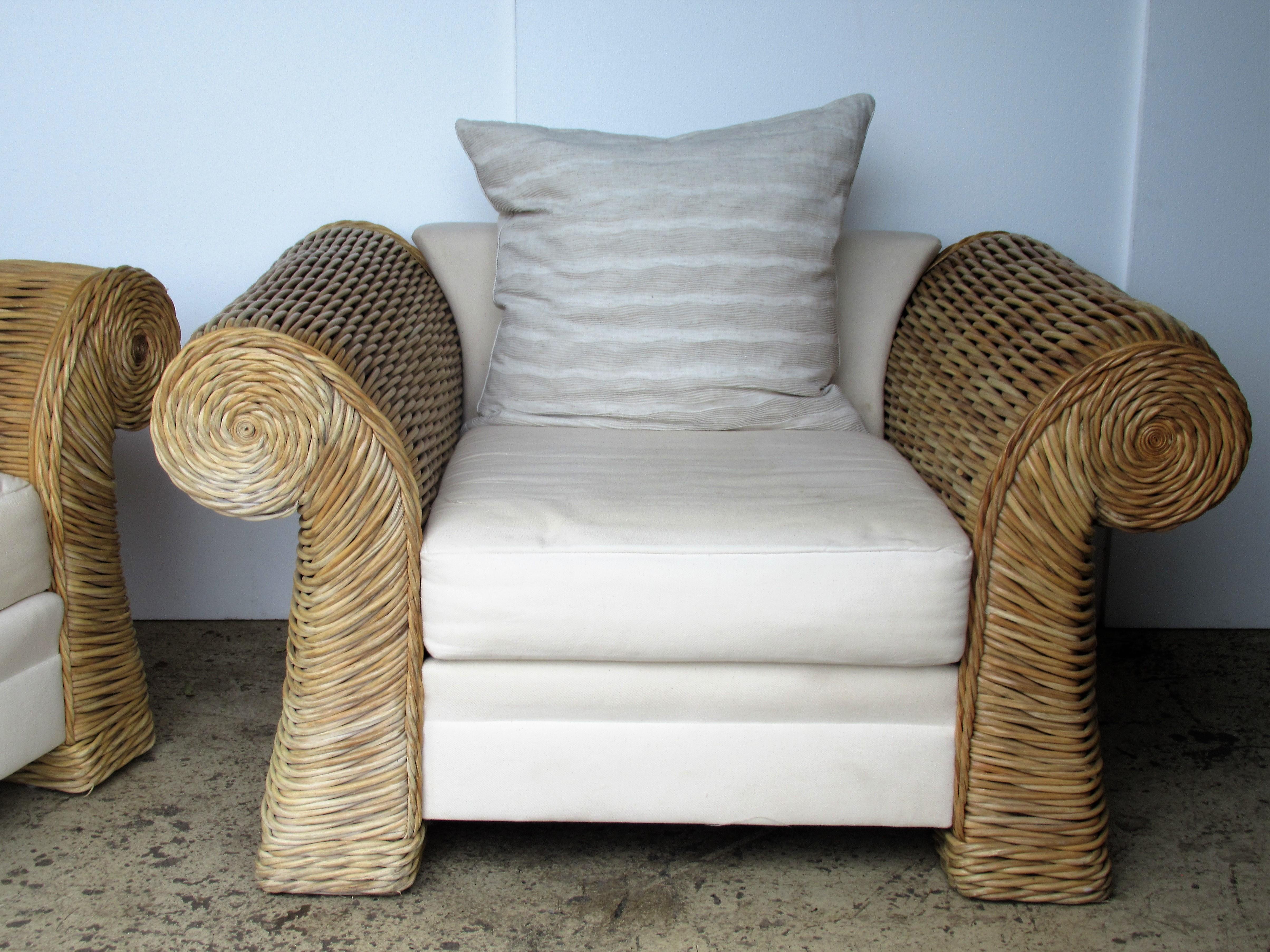 20th Century Oversize Natural Rattan Lounge Chairs by O-Asian Designs, Inc.
