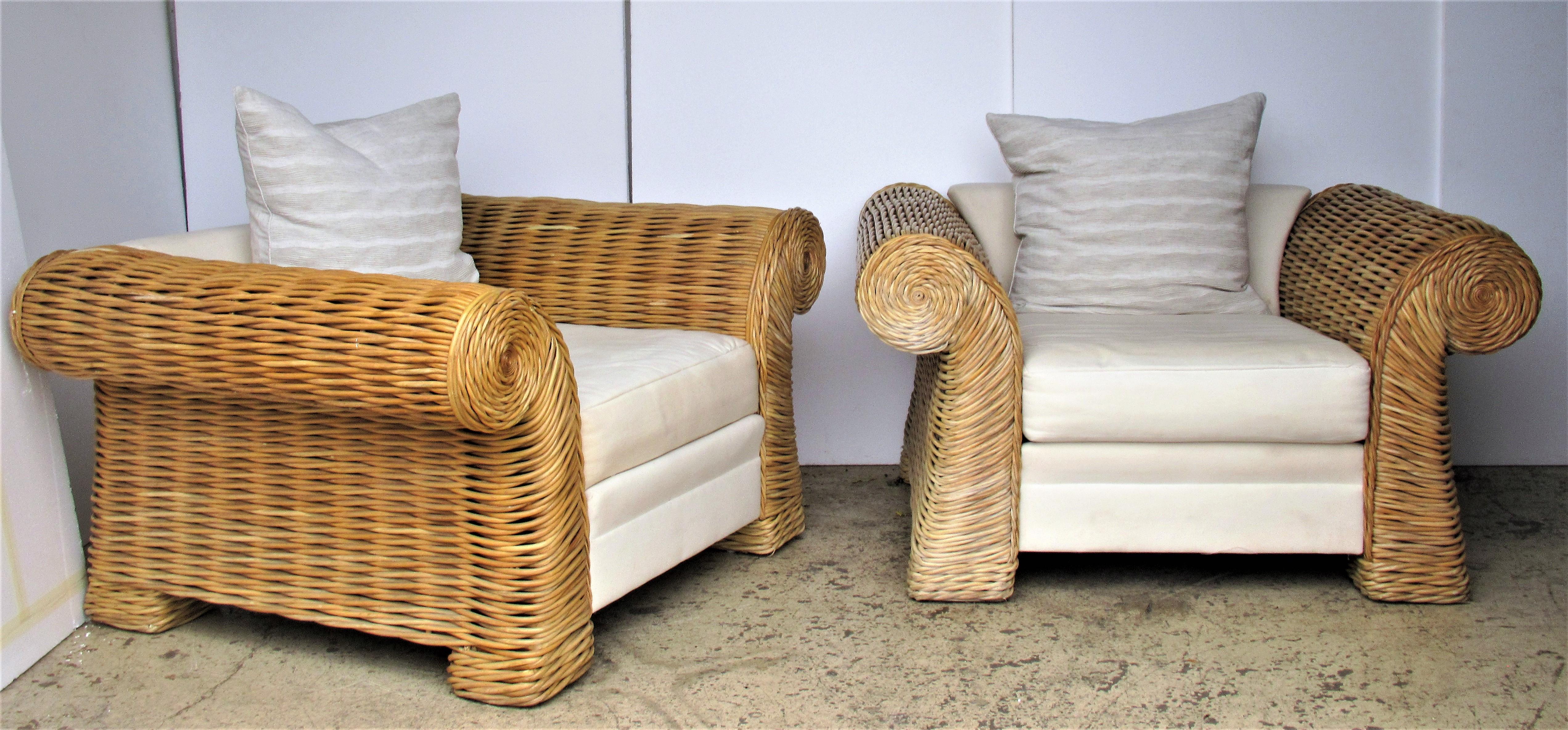 Woven Oversize Natural Rattan Lounge Chairs by O-Asian Designs, Inc.