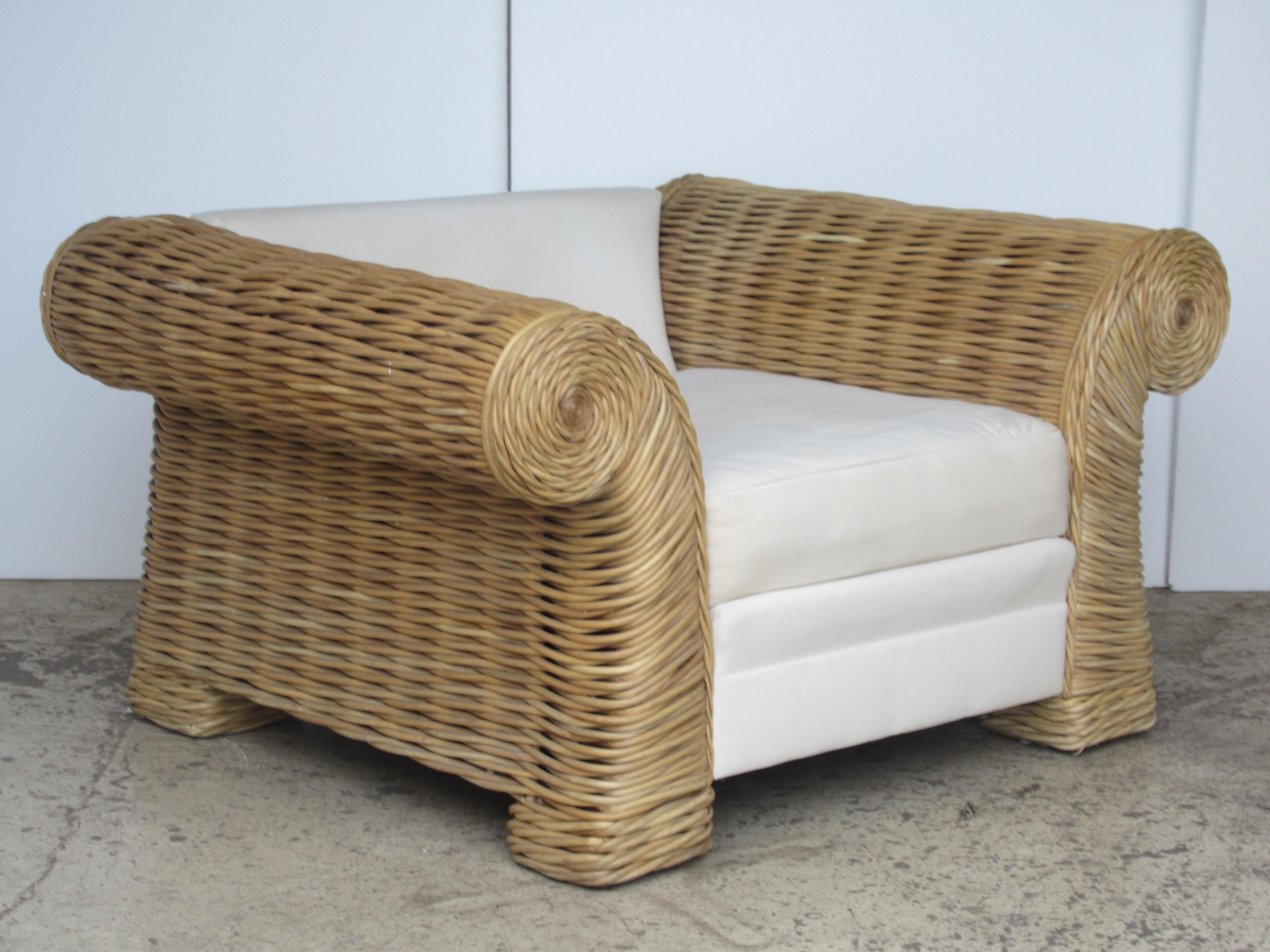 20th Century Oversize Natural Rattan Lounge Chairs by O-Asian Designs, Inc.