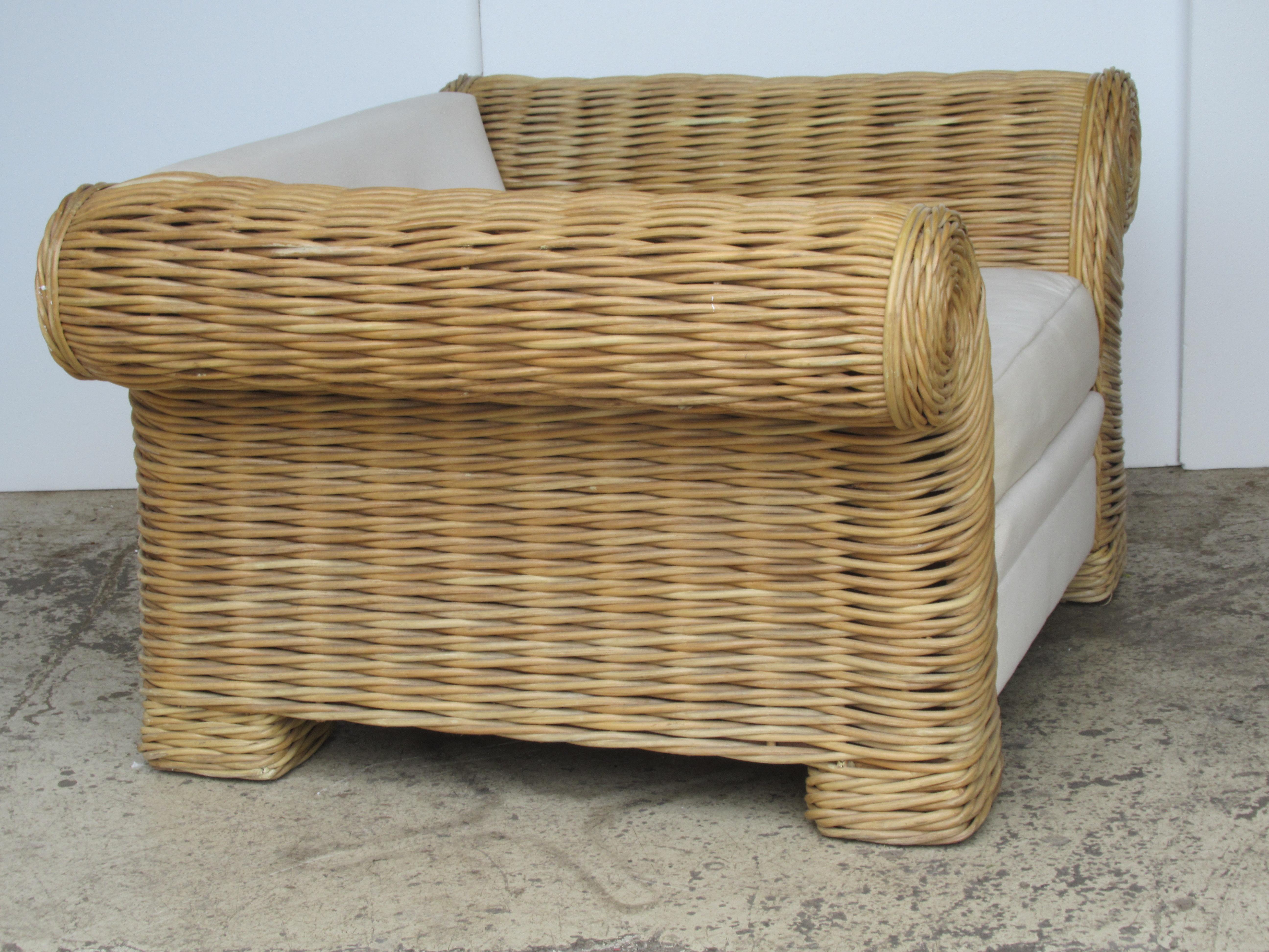 Upholstery Oversize Natural Rattan Lounge Chairs by O-Asian Designs, Inc.