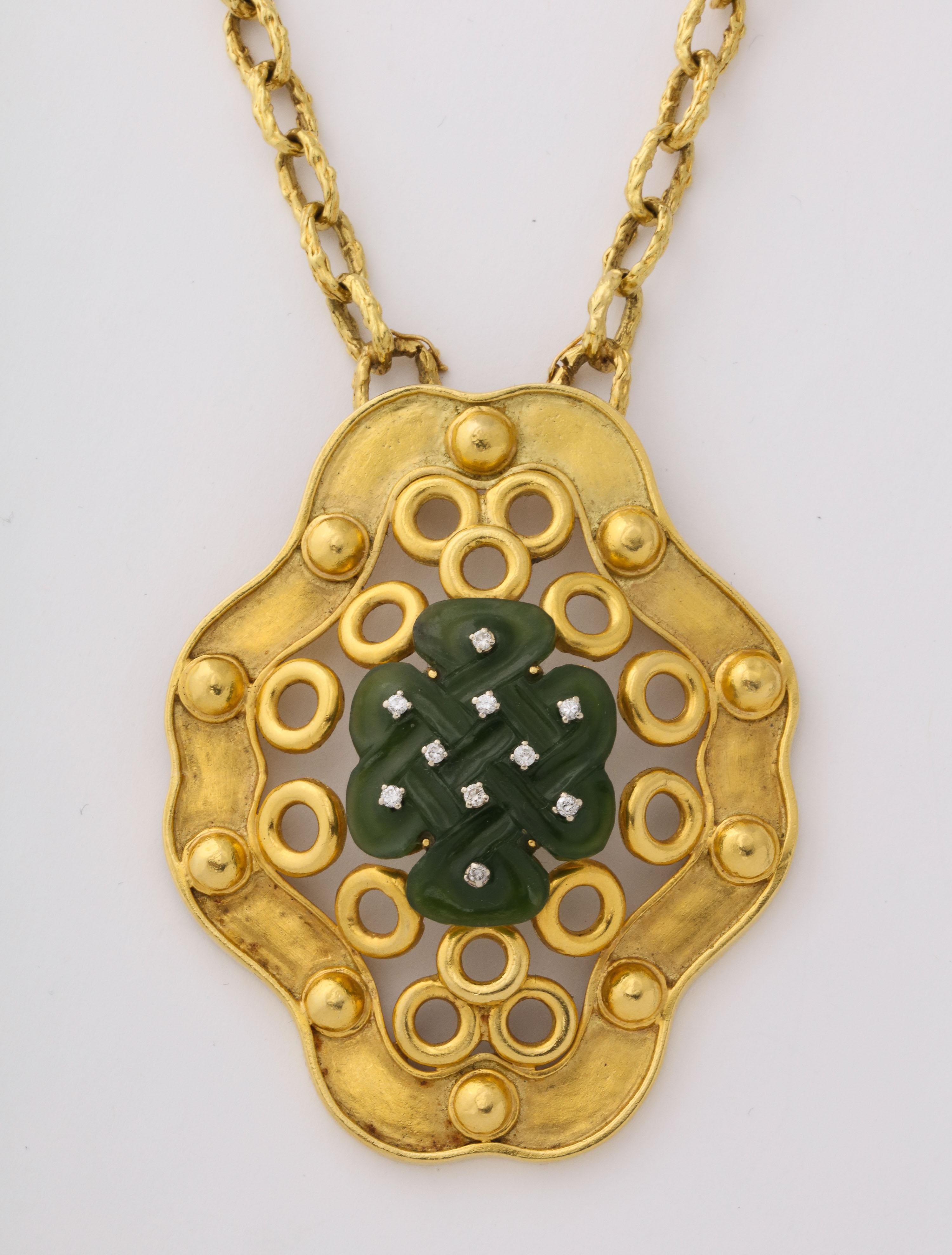 Mixed Cut Oversize Nephrite Pendant on Removable Textured Chain