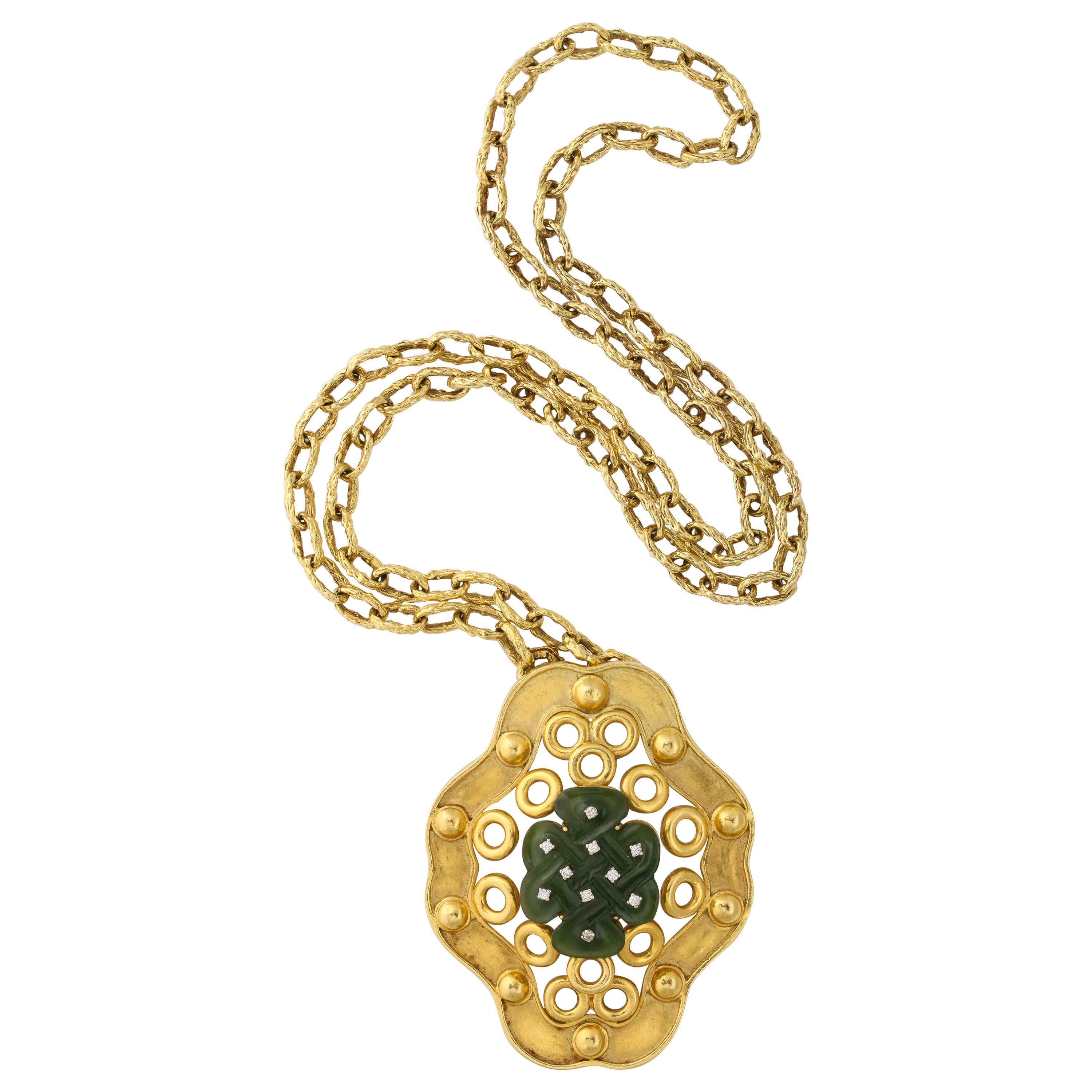 Oversize Nephrite Pendant on Removable Textured Chain