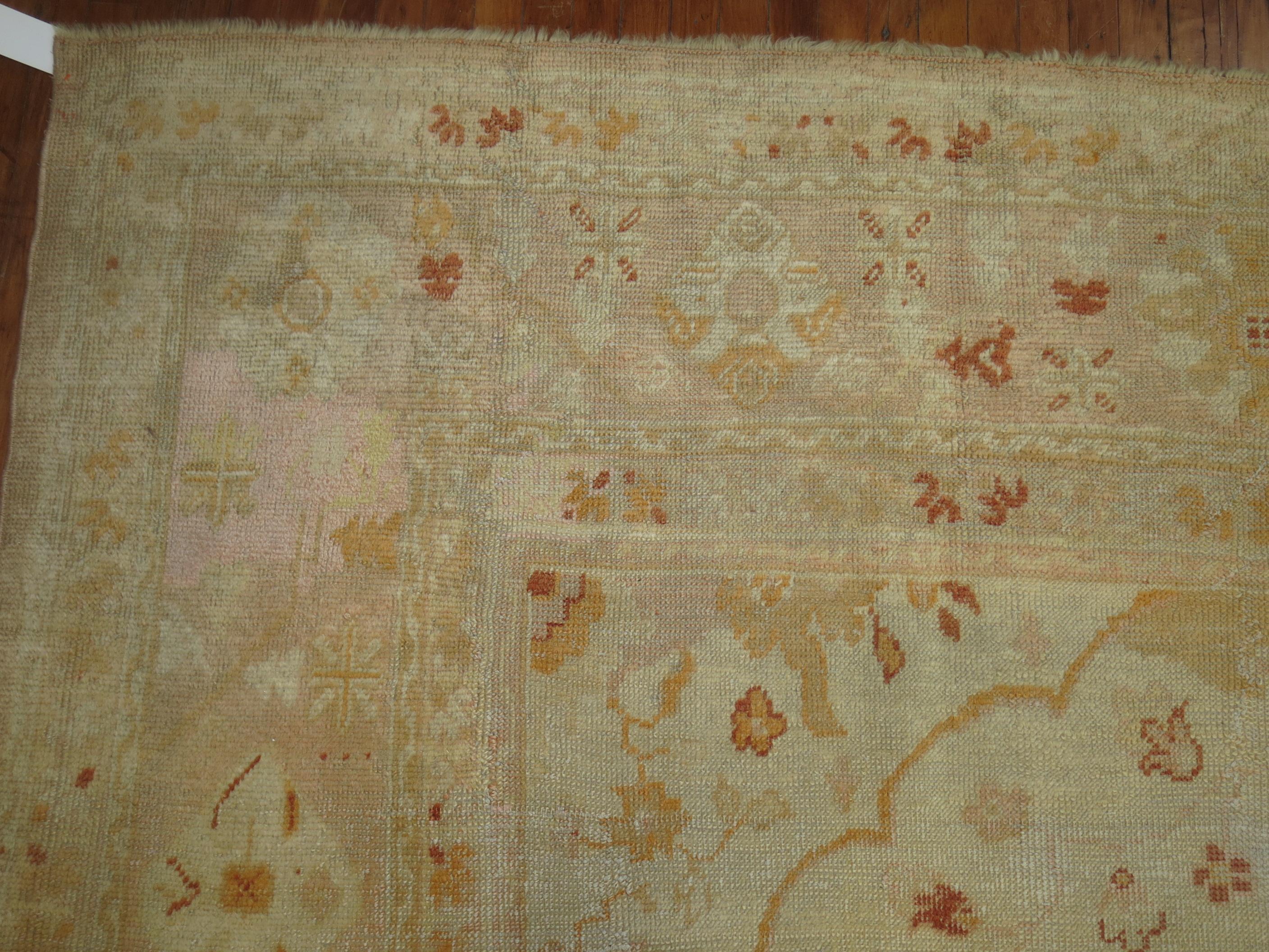 Oversize Neutral Large Antique Turkish Oushak Rug In Fair Condition For Sale In New York, NY