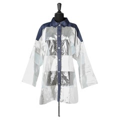 Übergroßes Hemd aus transparentem, marineblauem und silbernem Polyester-Lamé Courrèges 