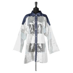 Oversize over-shirt in transparent, navy and silver lamé polyester Courrèges