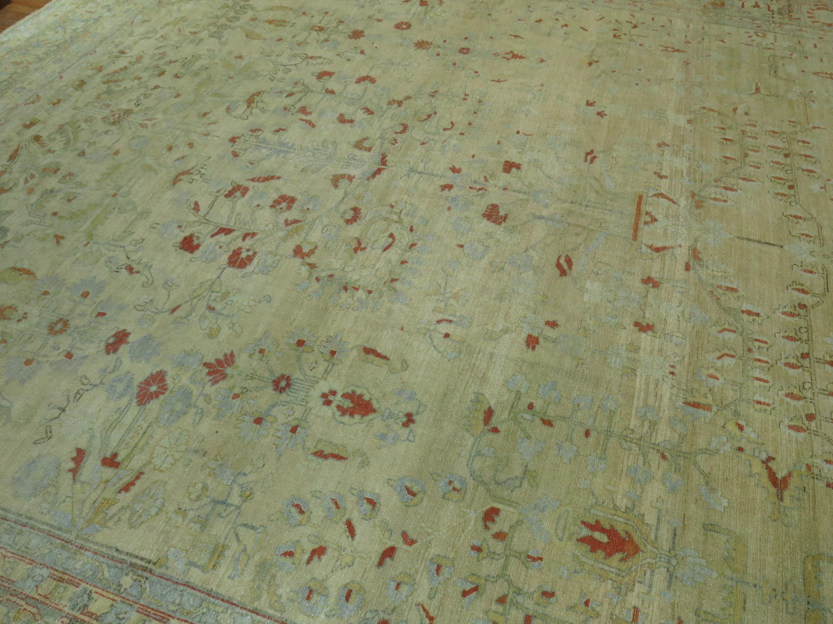 Wool Oversize Pale Persian Antique Rug For Sale