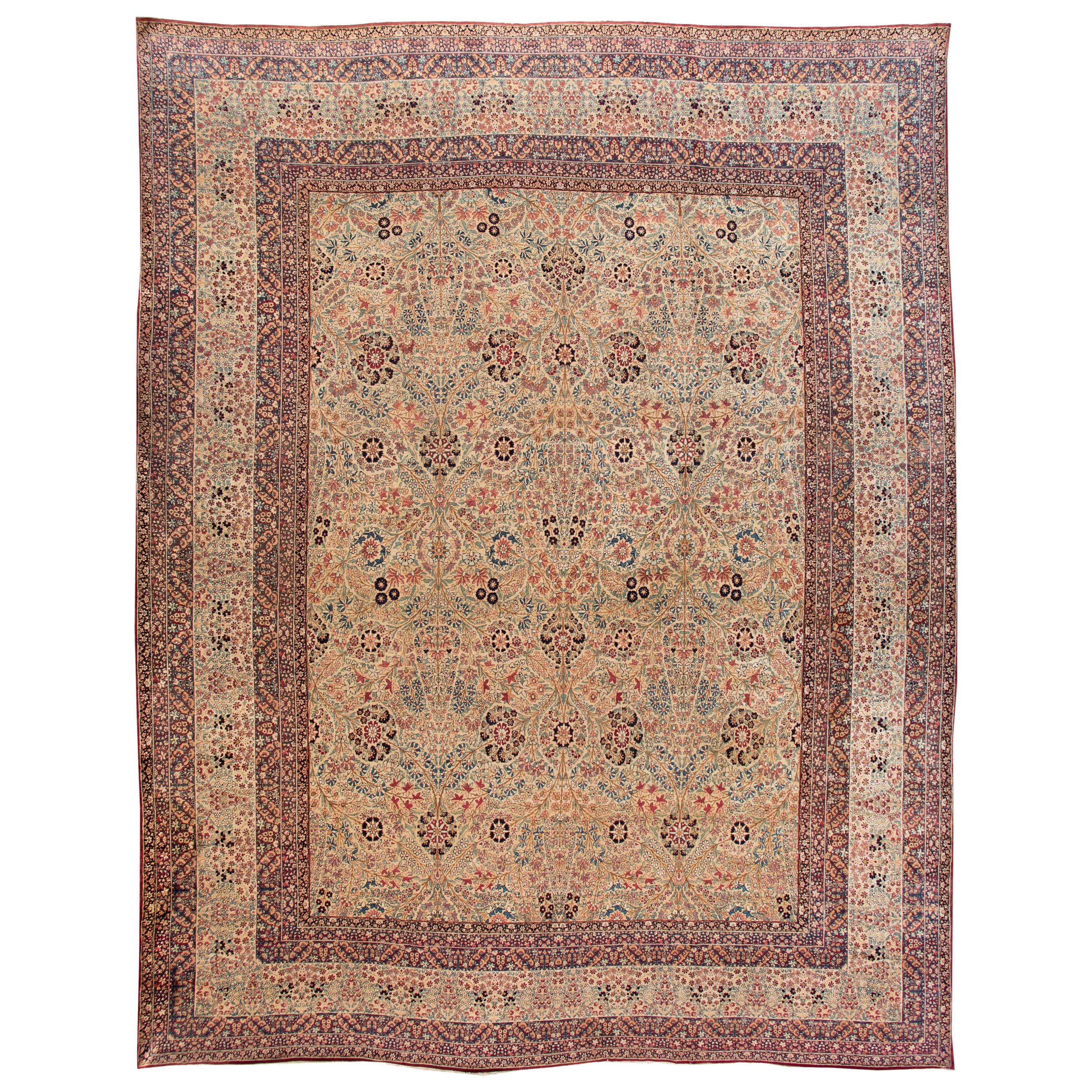 Vintage Oversize Persian Kerman Rug, circa 1940 13' x 24'6. For Sale at