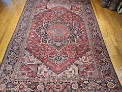 Vintage Oversize Persian Heriz Serapi Rug in Geometric Design