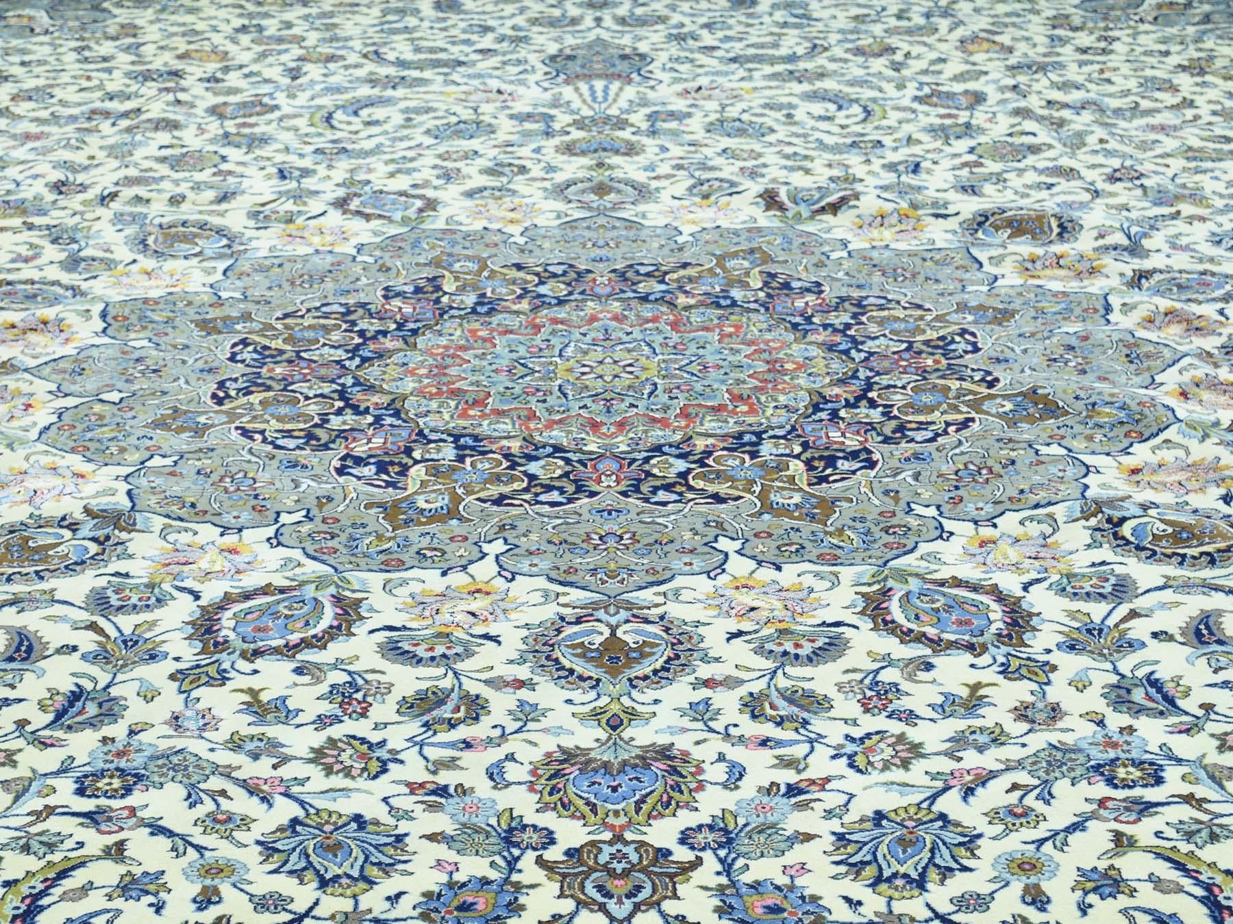 Oversize Persian Kashan Silk Flowers Sheikh Safi Design Rug 3