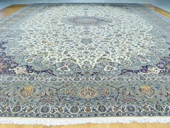 Oversize Persian Kashan Silk Flowers Sheikh Safi Design Rug
