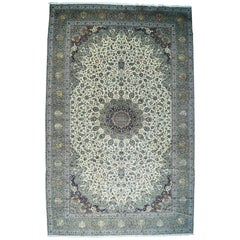 Vintage Oversize Persian Kashan Silk Flowers Sheikh Safi Design Rug